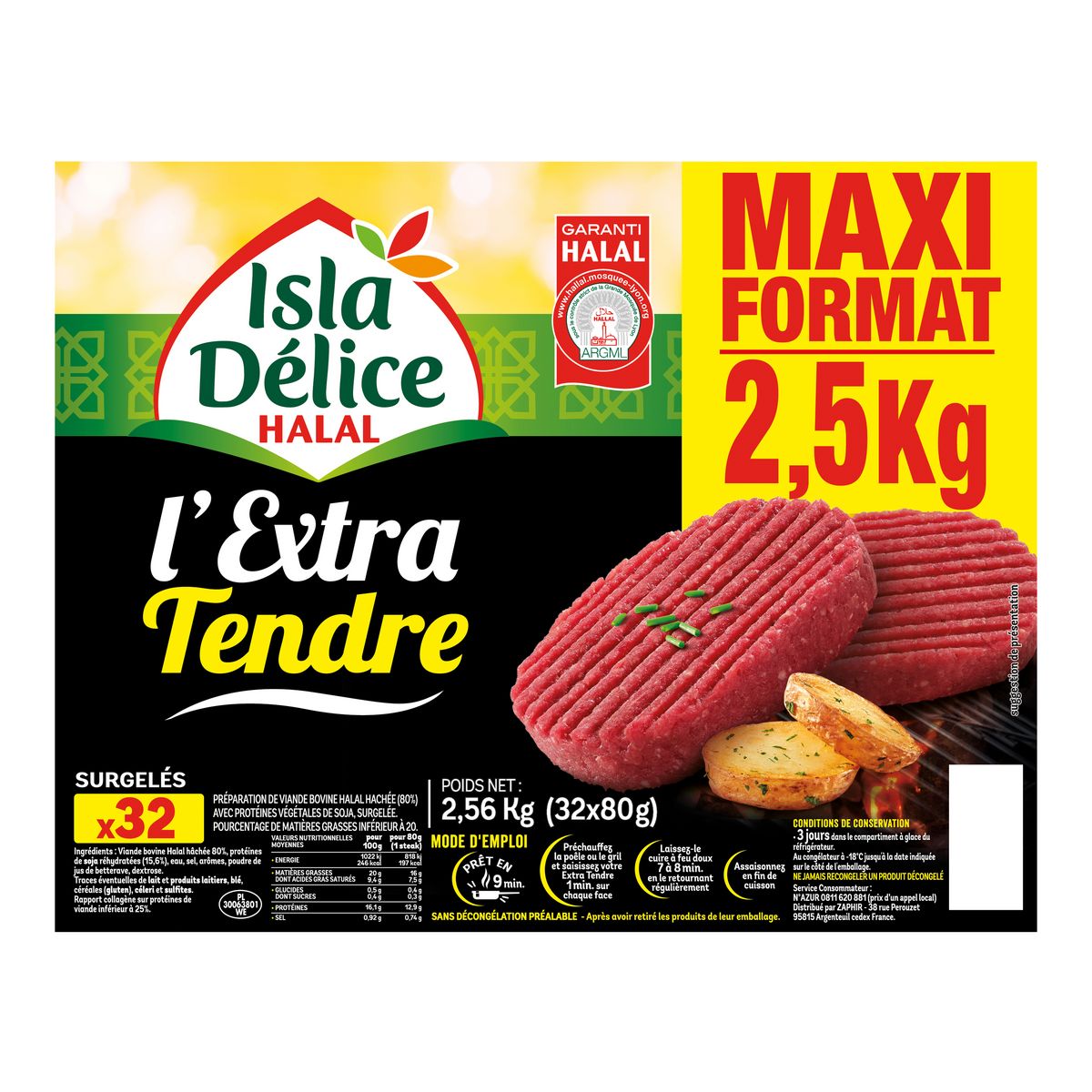 ISLA DELICE Steak haché extra tendre halal 32 pièces 2,56kg