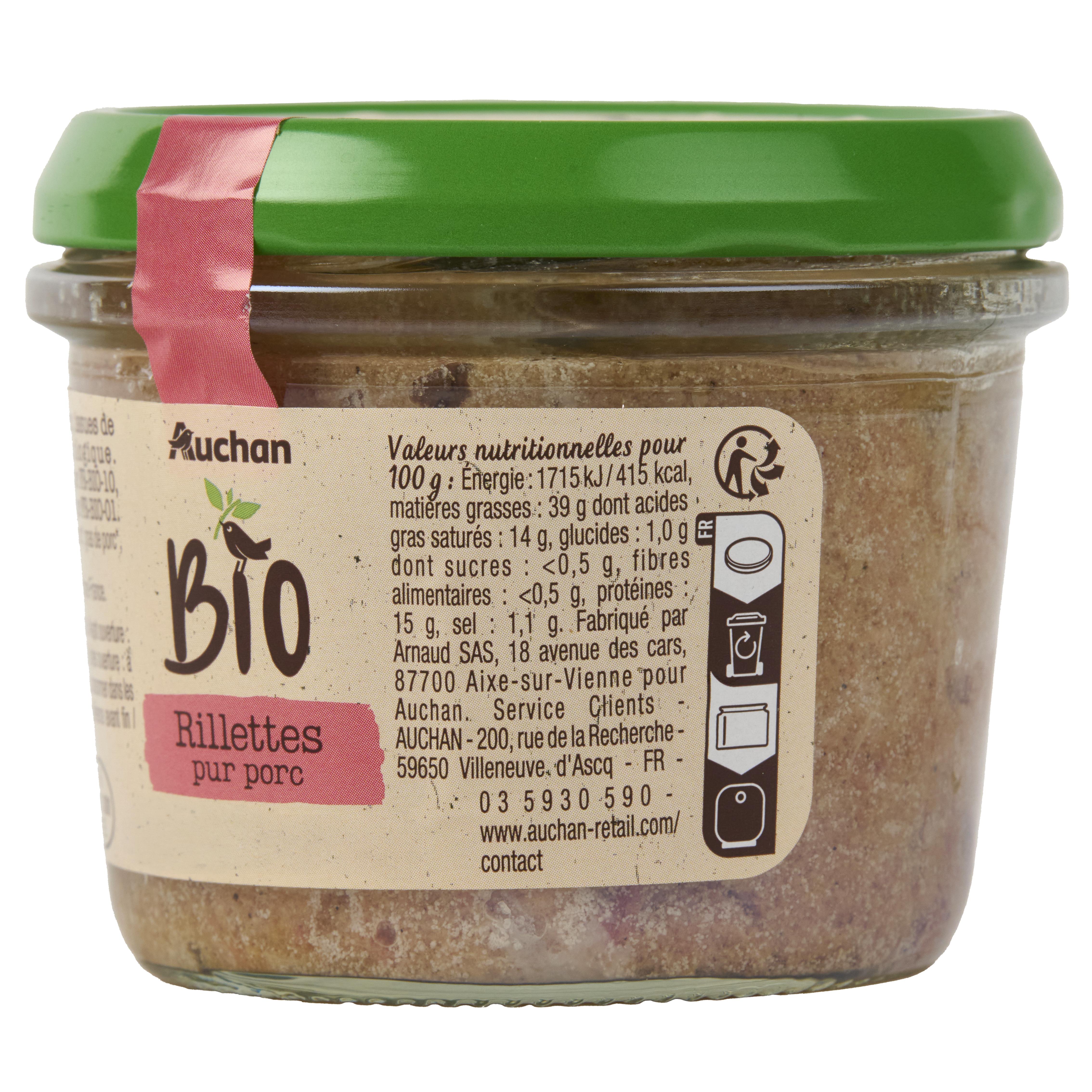 Voir la diapositive 3 : AUCHAN BIO Rillettes pur porc 180g