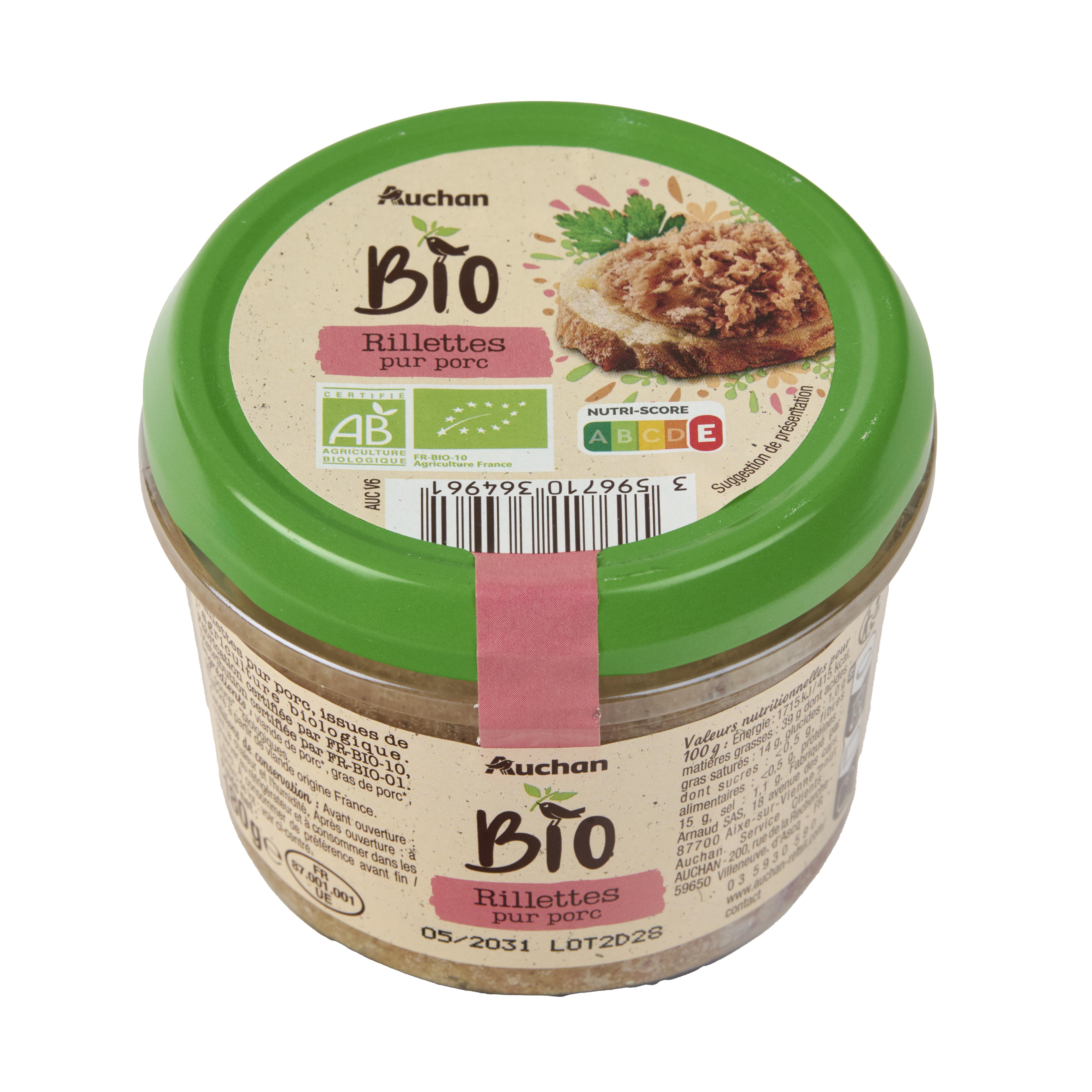 Voir la diapositive 4 : AUCHAN BIO Rillettes pur porc 180g