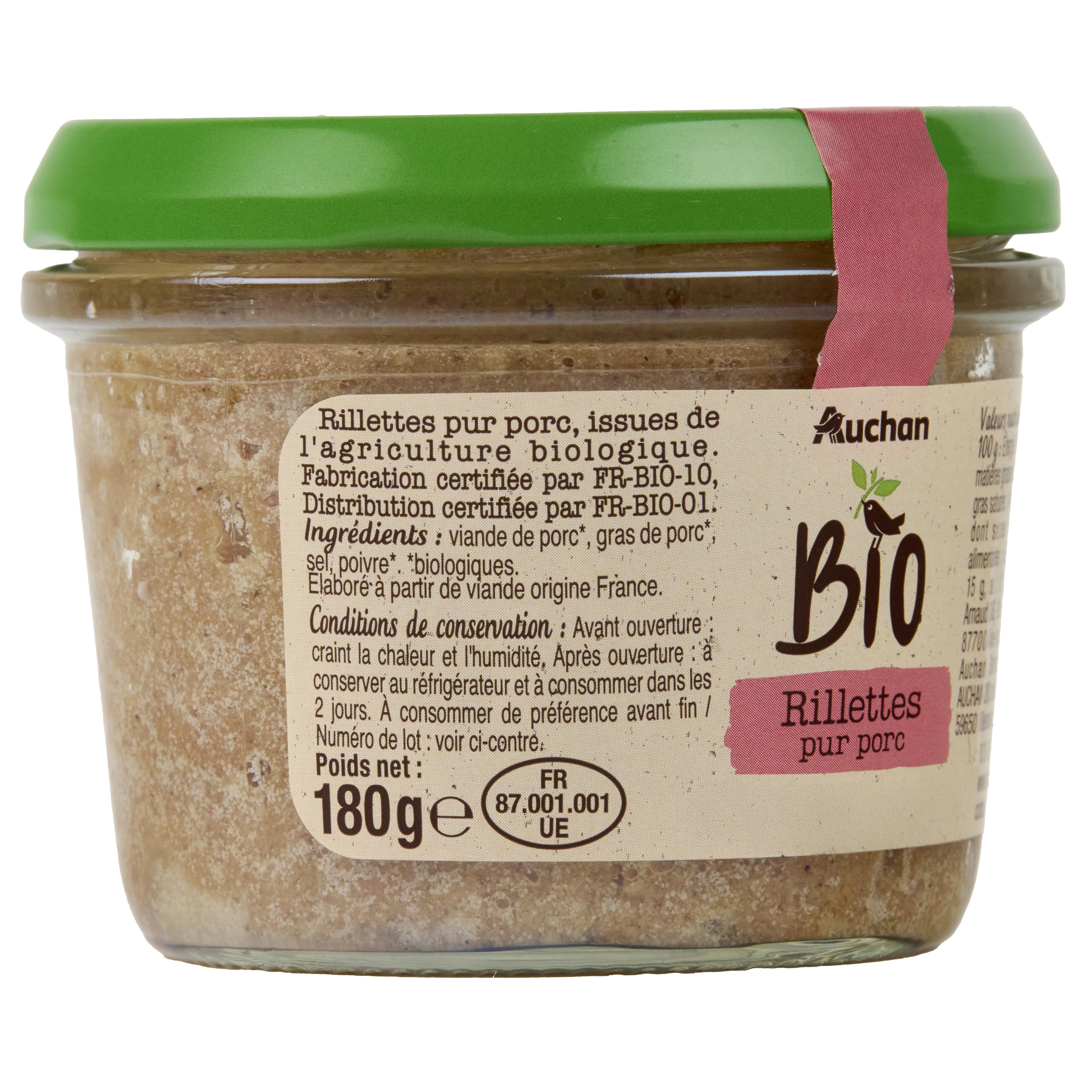 Voir la diapositive 5 : AUCHAN BIO Rillettes pur porc 180g