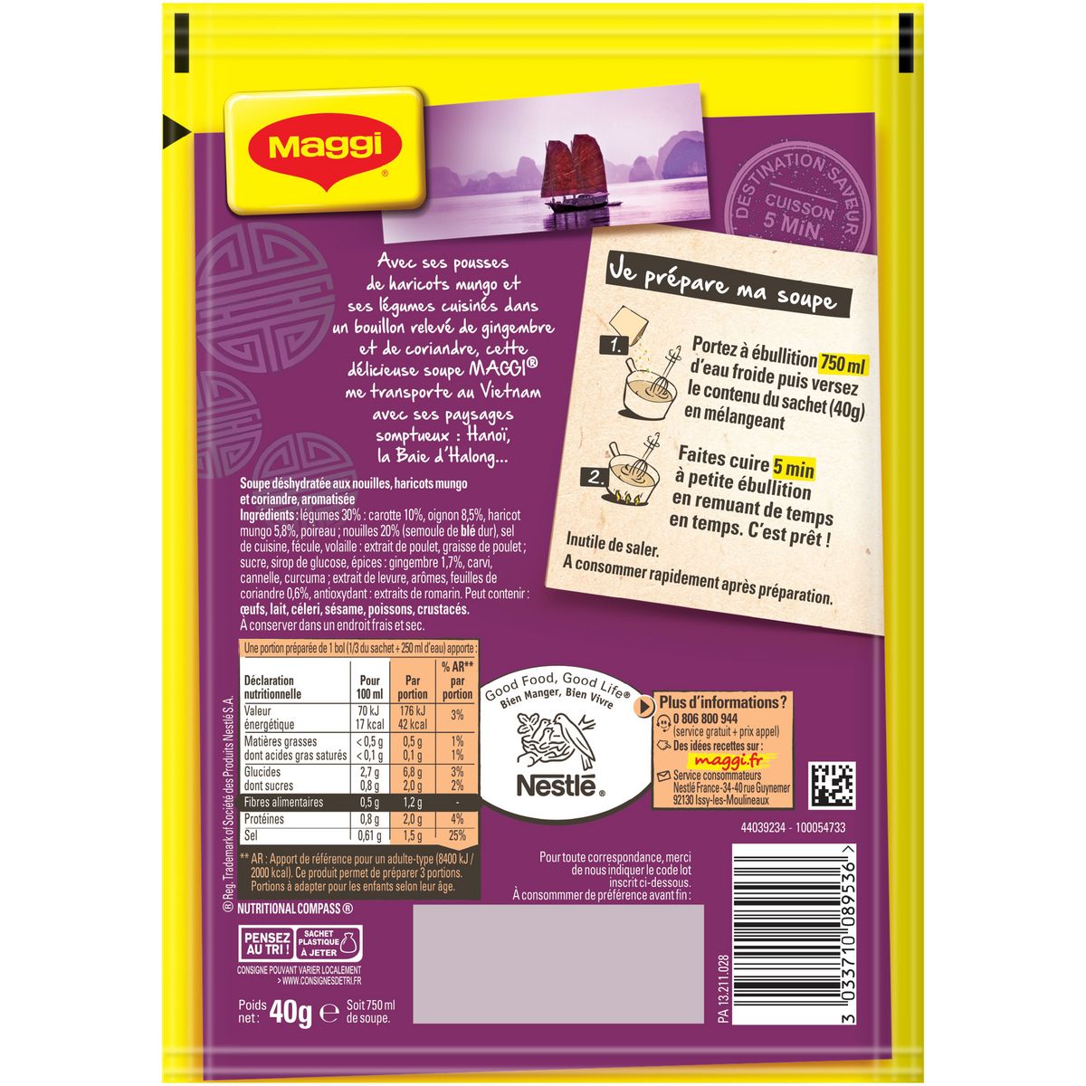 MAGGI Soupe déshydratée vietnamienne aux nouilles, haricots mungo et coriandre 3 personnes 40g
