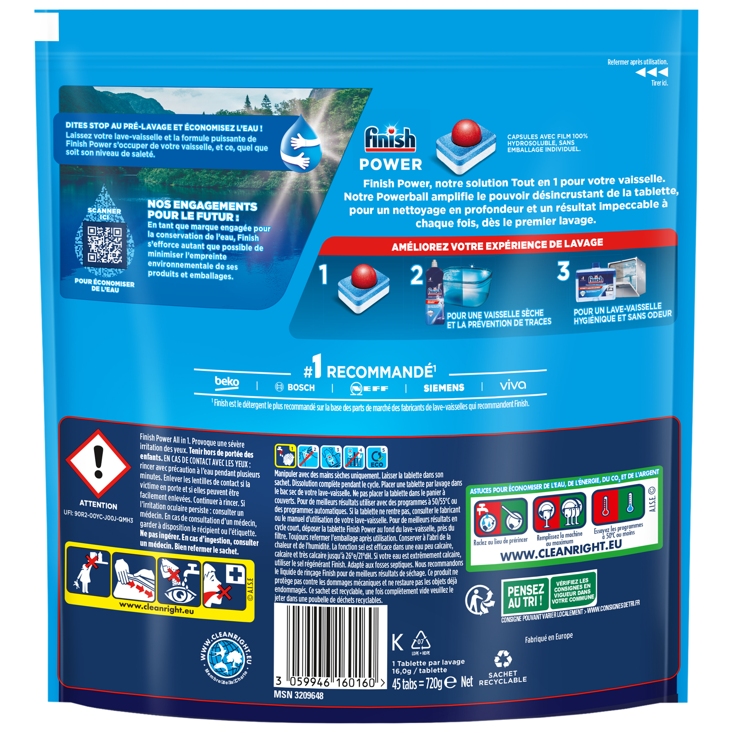Voir la diapositive 2 : FINISH Tablettes lave-vaisselle Power Tout en 1 45 tablettes
