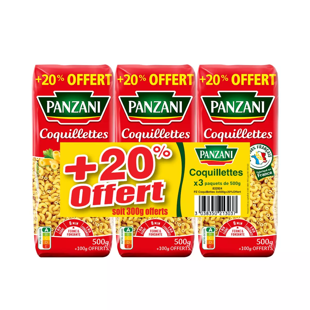 PANZANI Coquillettes 3x500g+20%off