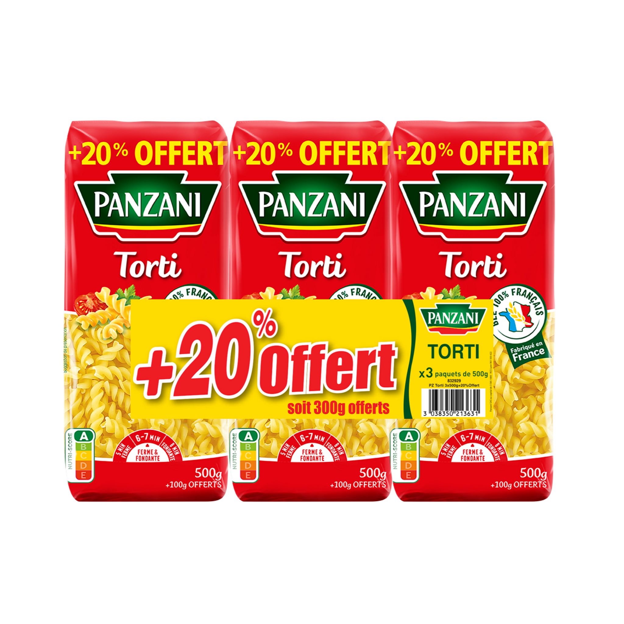 PANZANI Pâte Torti 3x500g + 20% Offert Pas Cher - Auchan.fr