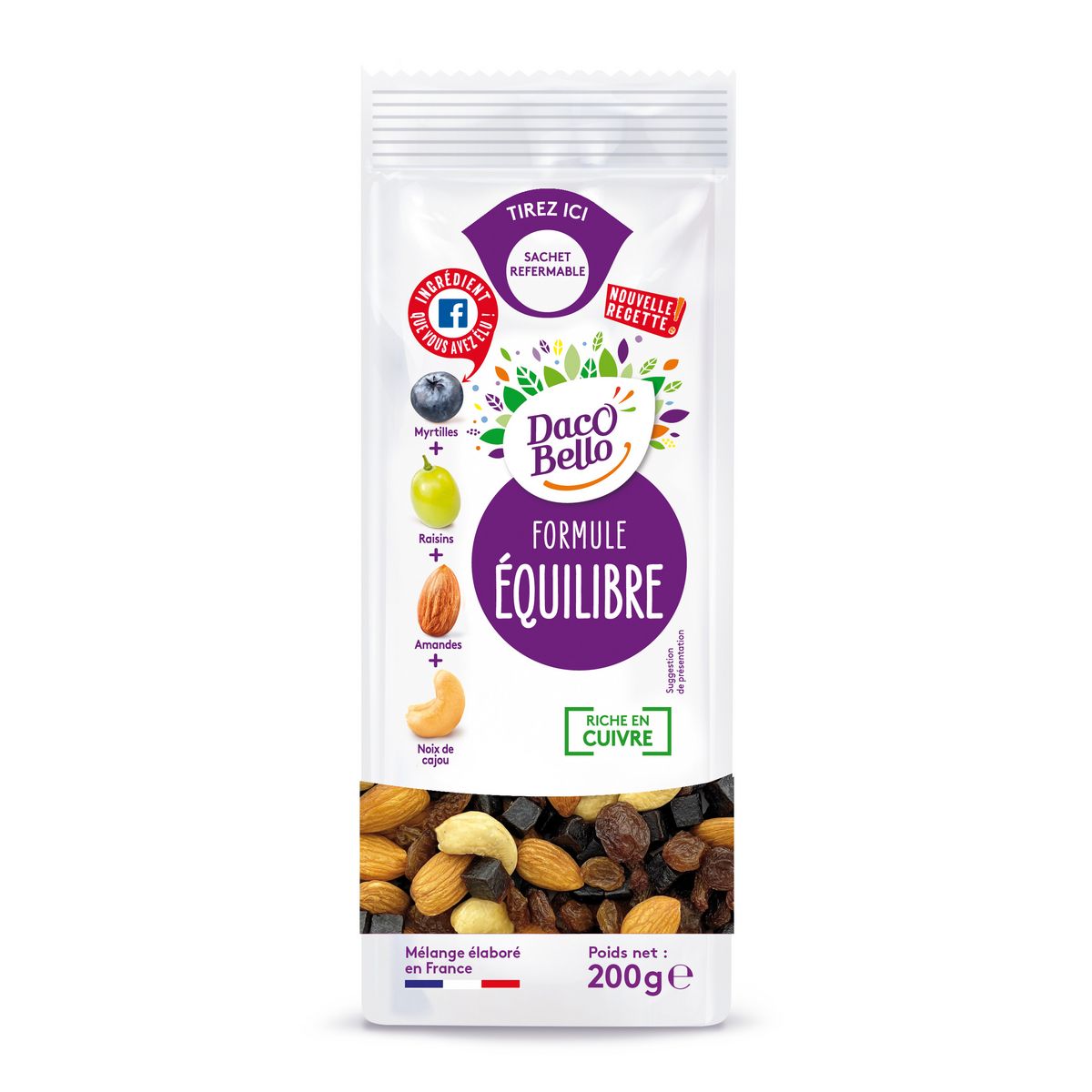 DACO BELLO Formule Equilibre Mélange de cubes de pâte de pruneaux de fruits secs et à coques 200g