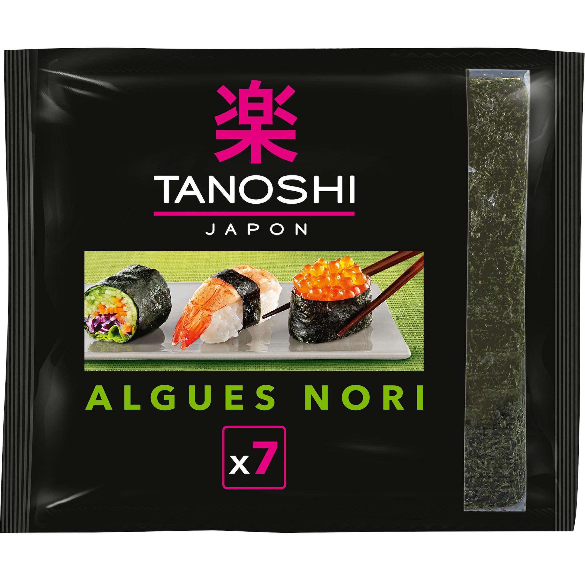 Voir la diapositive 3 : TANOSHI Algues nori grillées pour sushis et makis en sachet 7 feuilles 17,5g