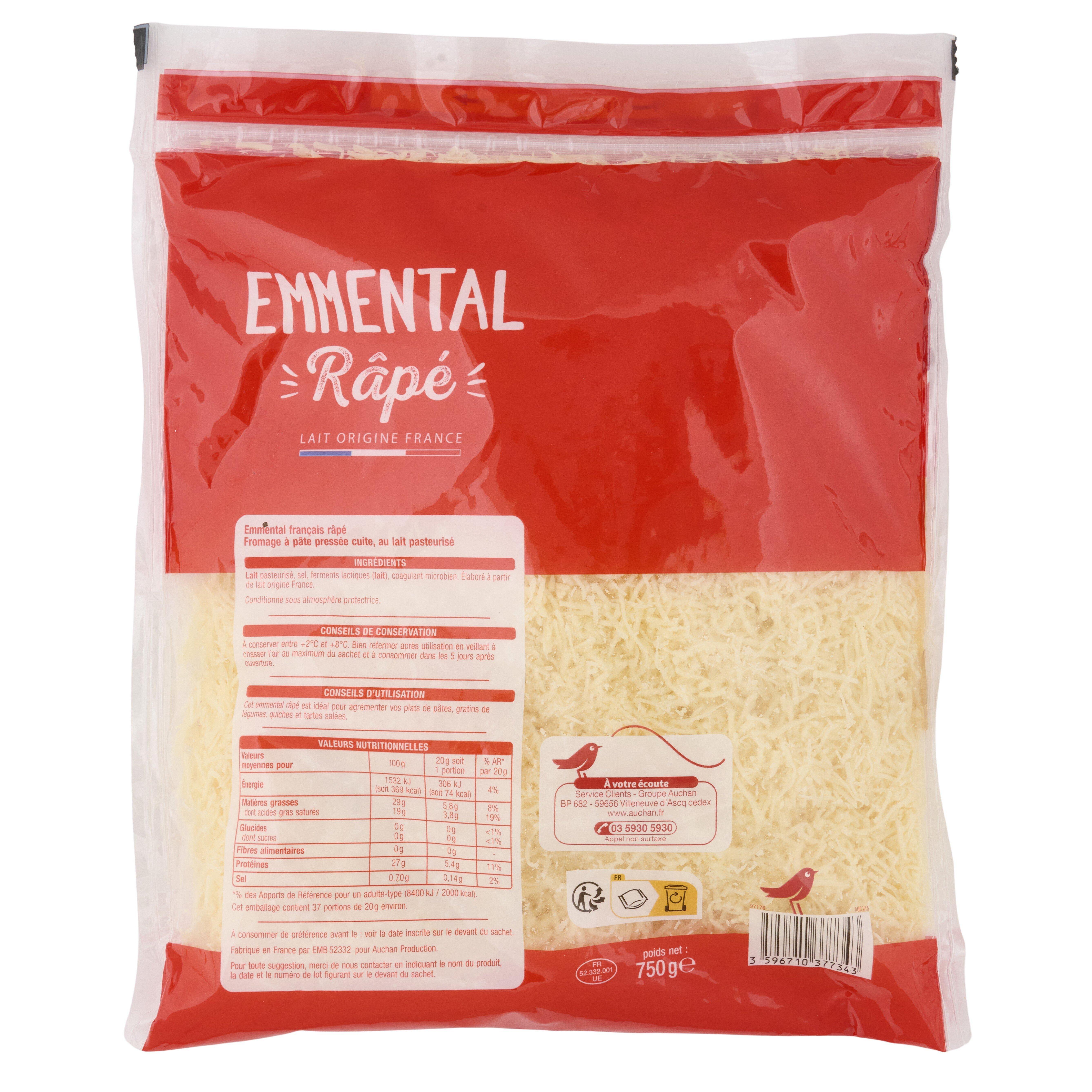 Voir la diapositive 3 : AUCHAN Emmental râpé français 750g