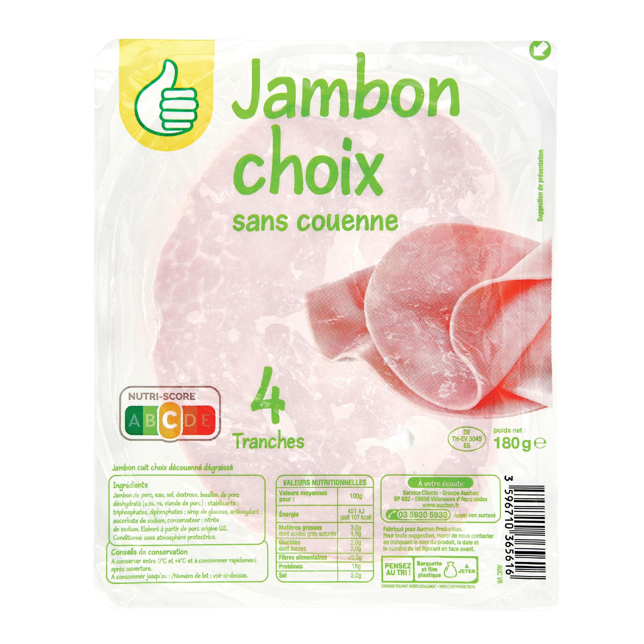 Voir la diapositive 2 : POUCE Jambon 4 tranches 180g