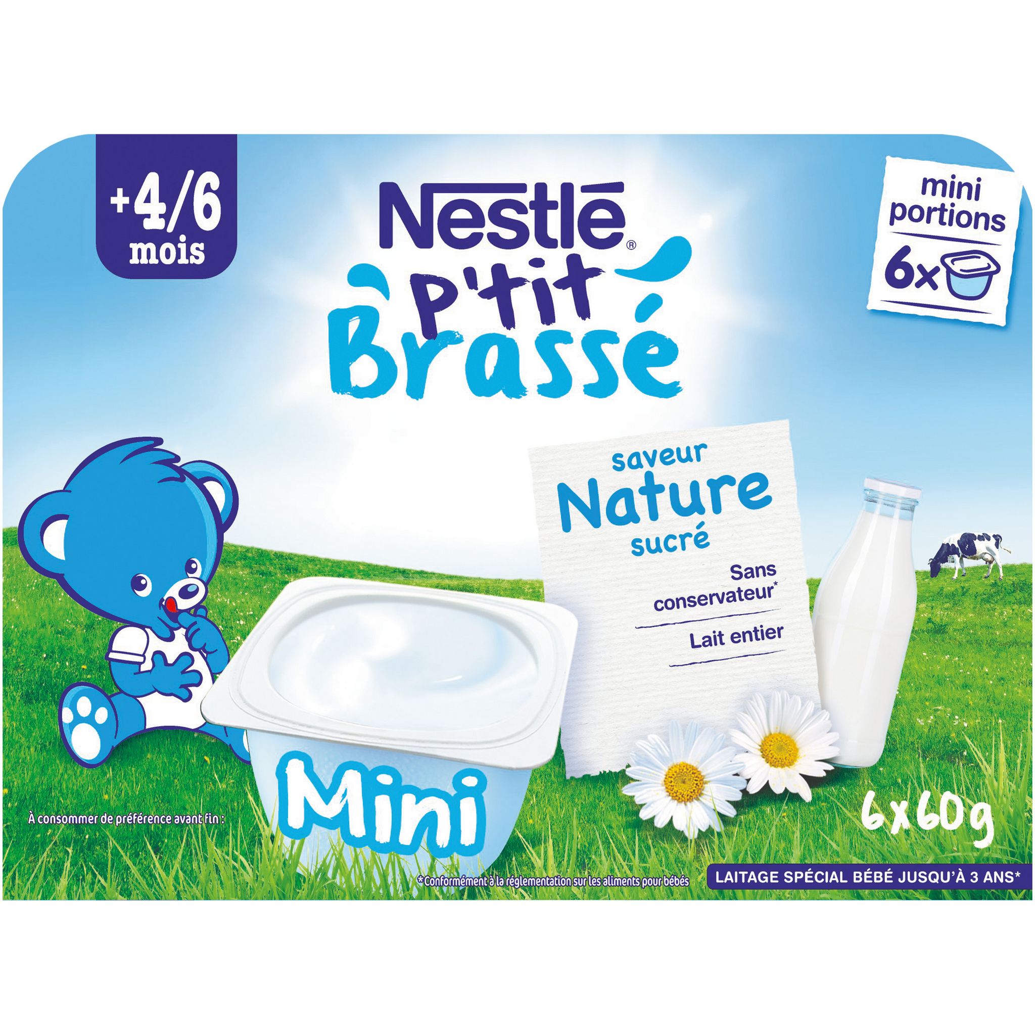 Voir la diapositive 6 : NESTLE P'tit brassé pot dessert lacté nature sucré dès 4 mois 6x60g