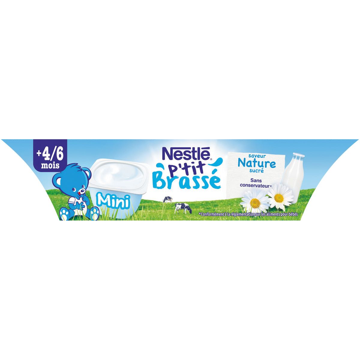 NESTLE P'tit brassé pot dessert lacté nature sucré dès 4 mois 6x60g