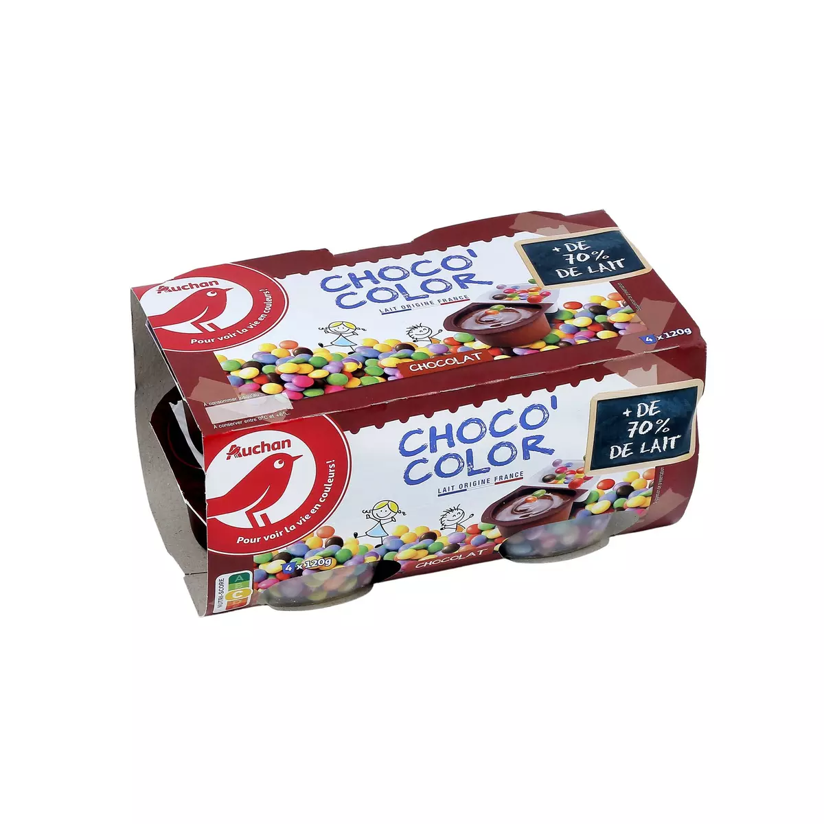 AUCHAN Choco' Color - Crème dessert au chocolat et billes croustillantes 4x120g