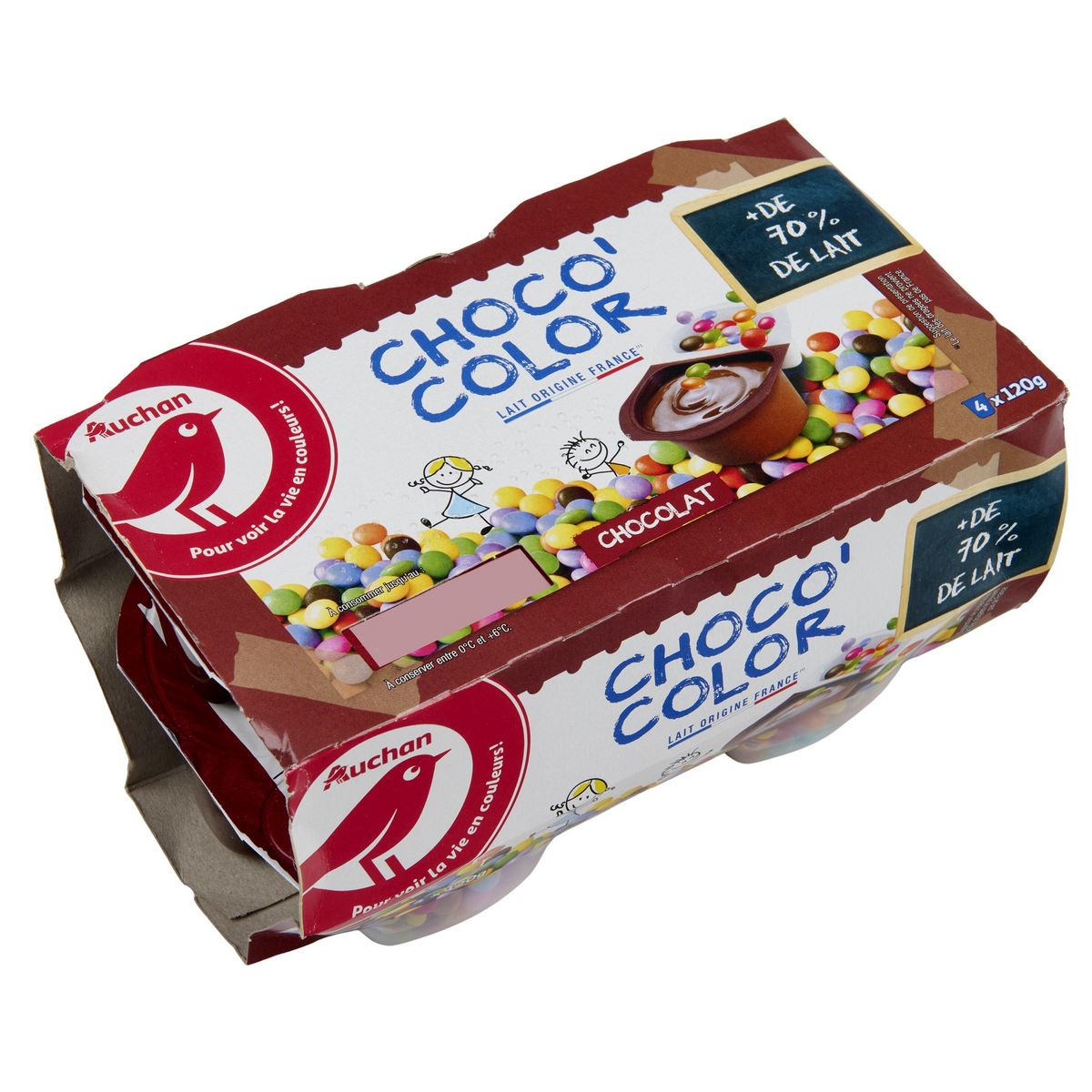 AUCHAN Choco' Color - Crème dessert au chocolat et billes croustillantes 4x120g
