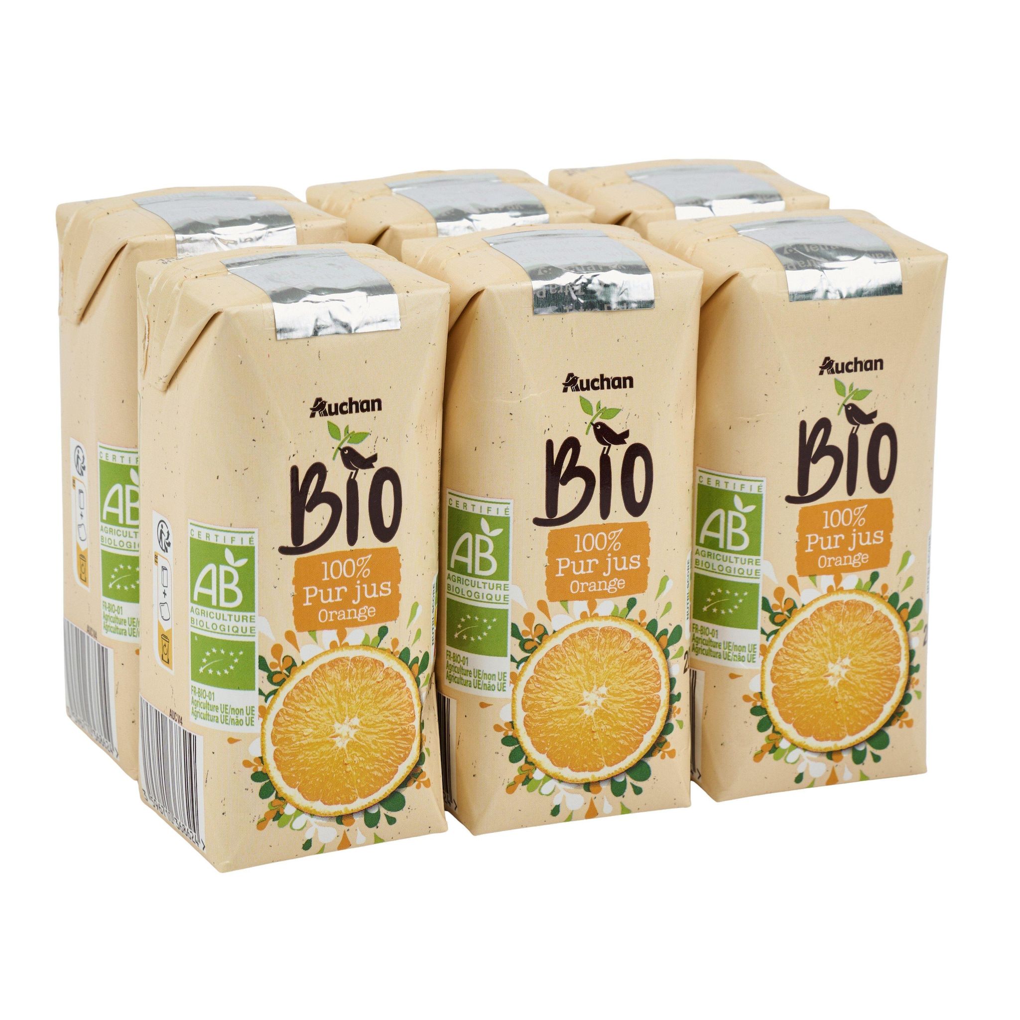 Voir la diapositive 2 : AUCHAN BIO Pur jus d'orange bio briquettes 6x20cl