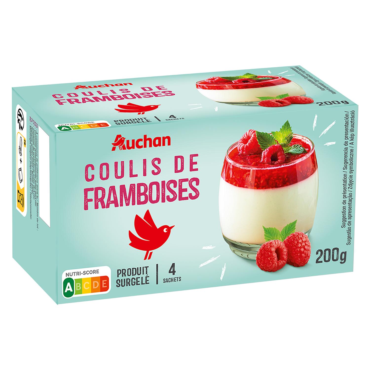 Voir la diapositive 4 : AUCHAN Coulis de framboise 4 sachets 200g