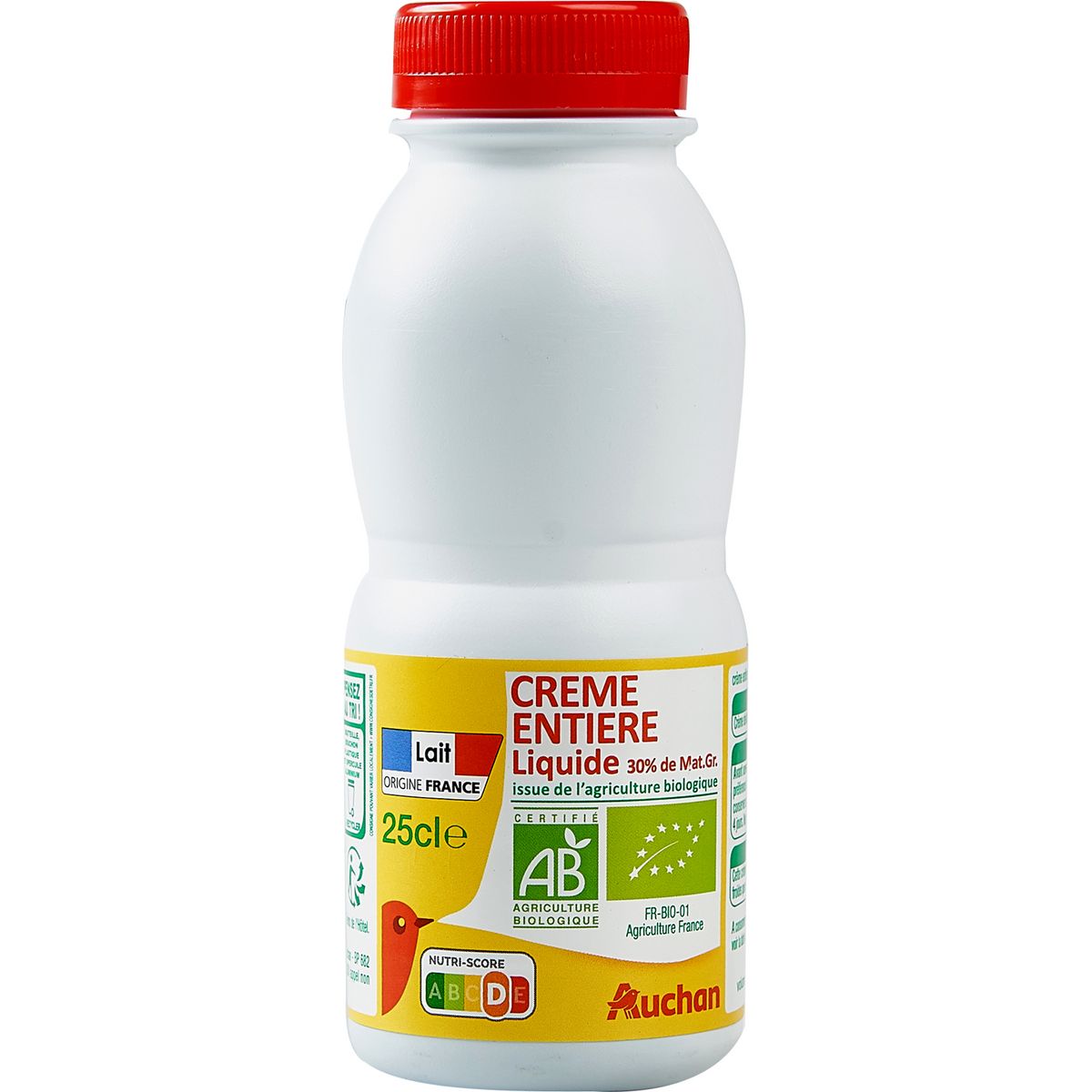 AUCHAN BIO Crème fluide entière 30% UHT 25cl