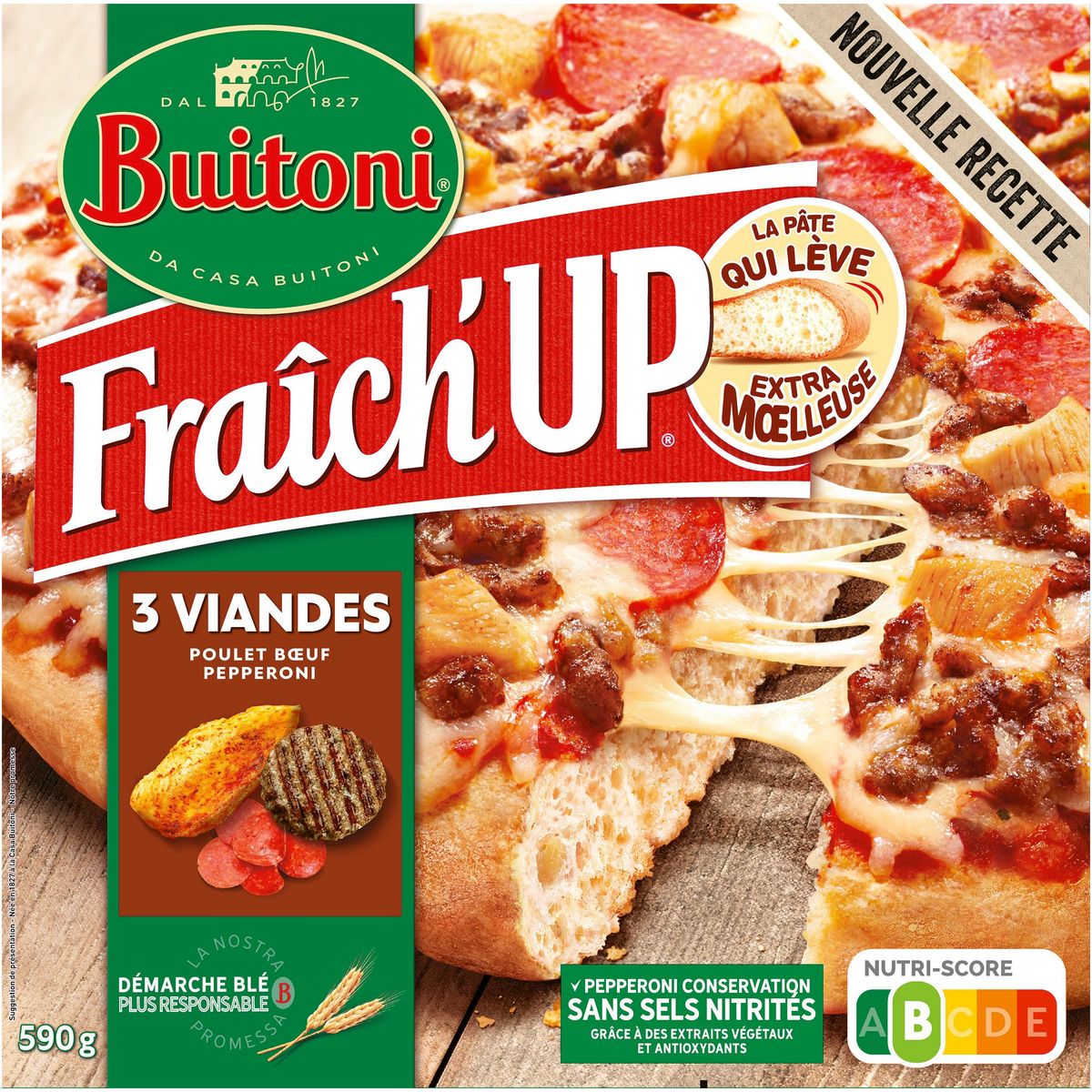 BUITONI Fraîch'up - Pizza 3 viandes 590g