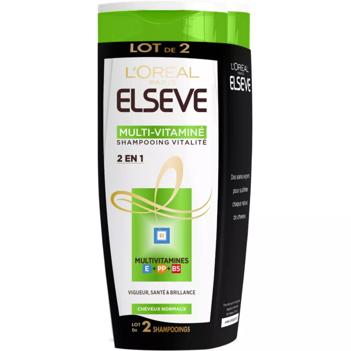 ELSEVE Shampooing multi-vitaminé brillance & santé cheveux normaux 2x250ml