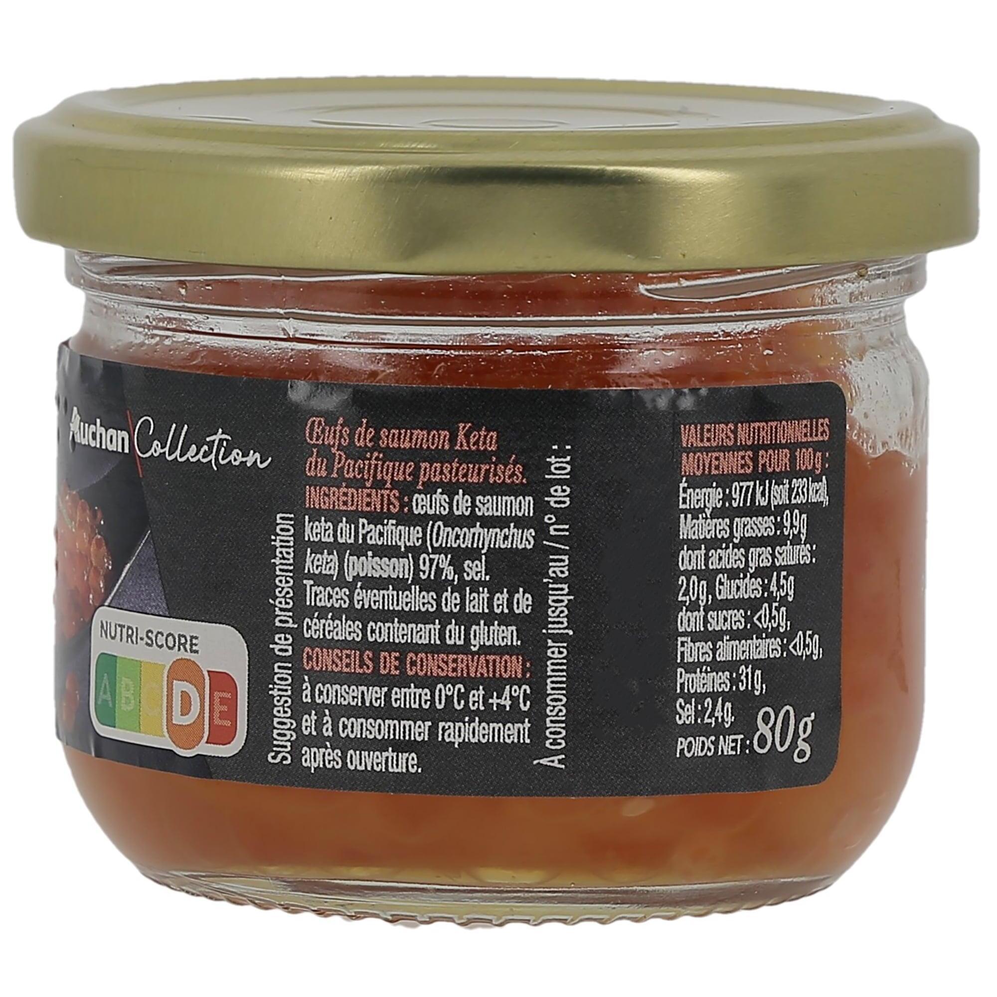 Voir la diapositive 2 : AUCHAN COLLECTION Oeufs de saumon Keta du pacifique 80g
