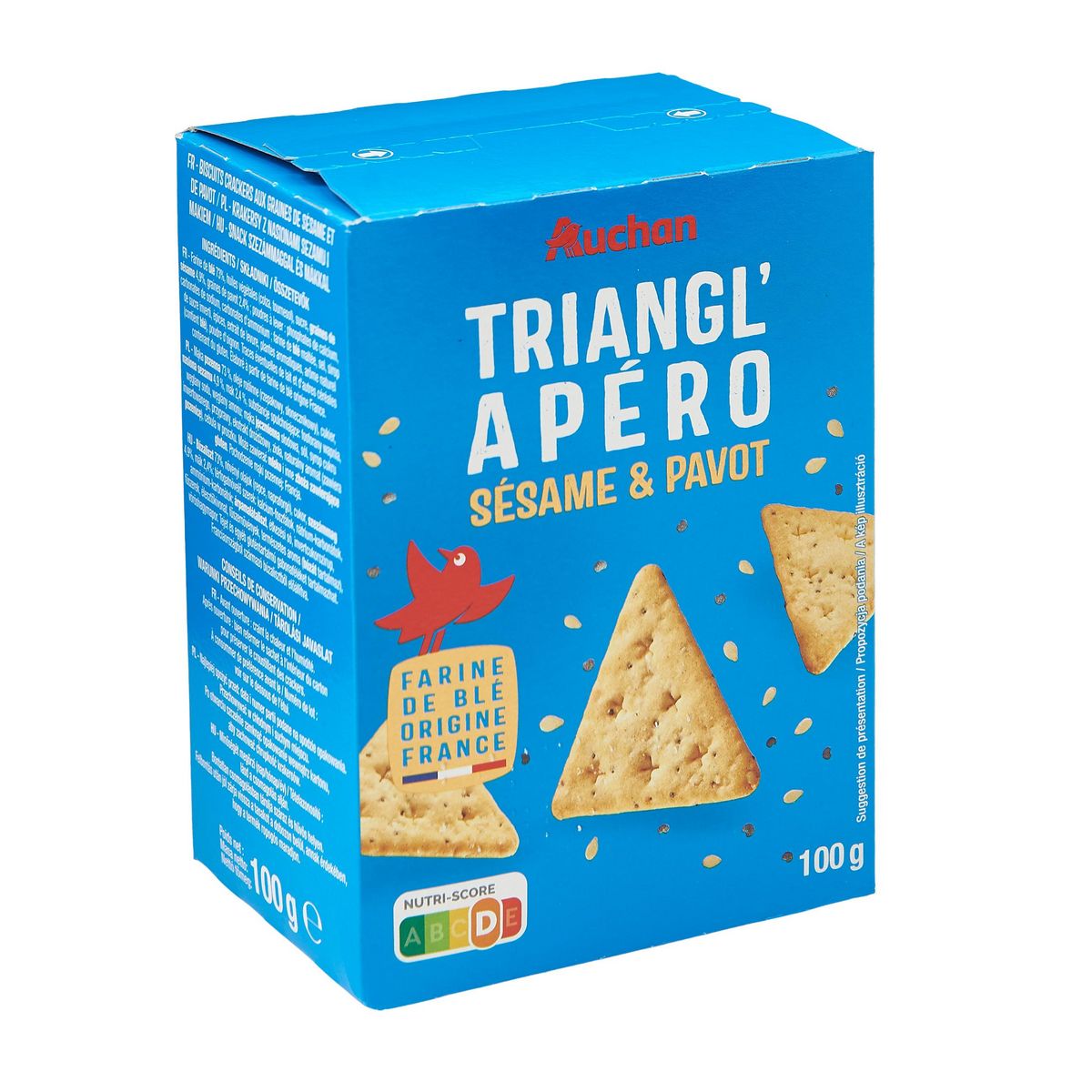 AUCHAN Biscuits salées sésame et pavot Triangl'apéro 100g