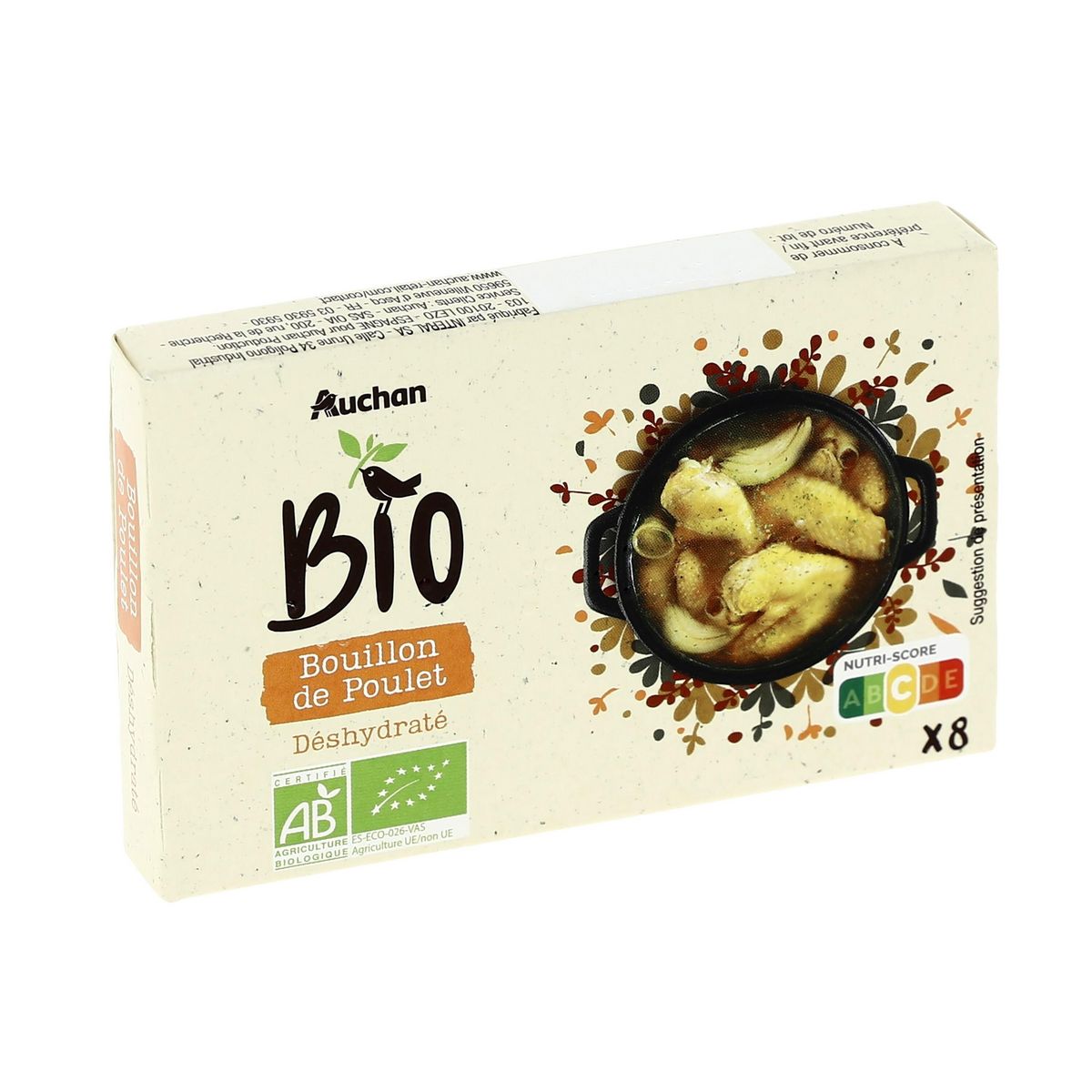 AUCHAN BIO Bouillon de poulet et fines herbes 8 tablettes 80g