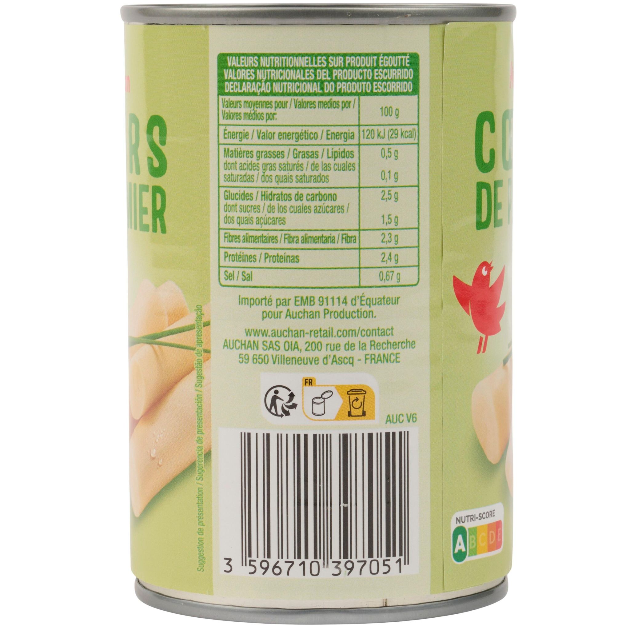 Voir la diapositive 2 : AUCHAN Cœurs de palmier 220g