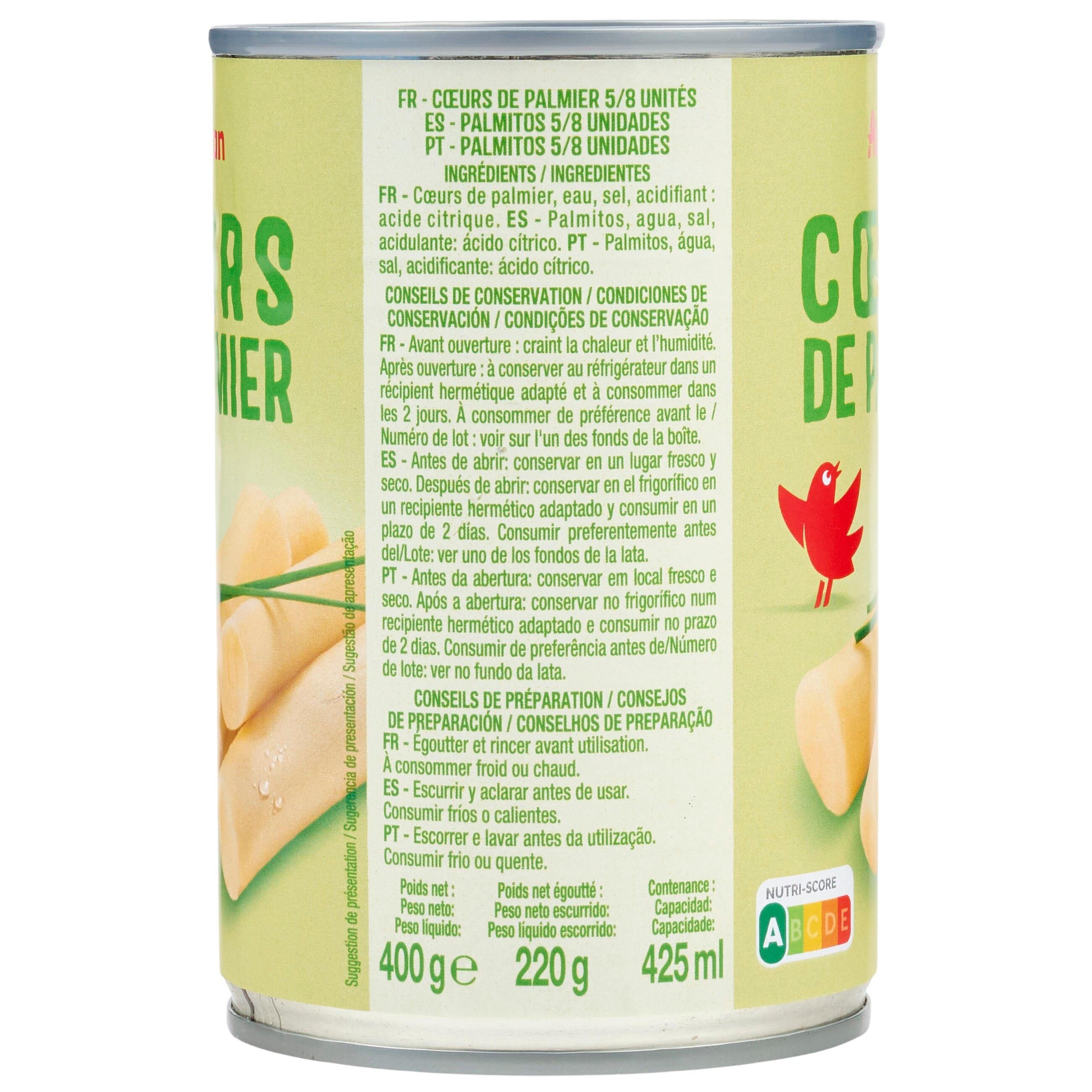 Voir la diapositive 4 : AUCHAN Cœurs de palmier 220g