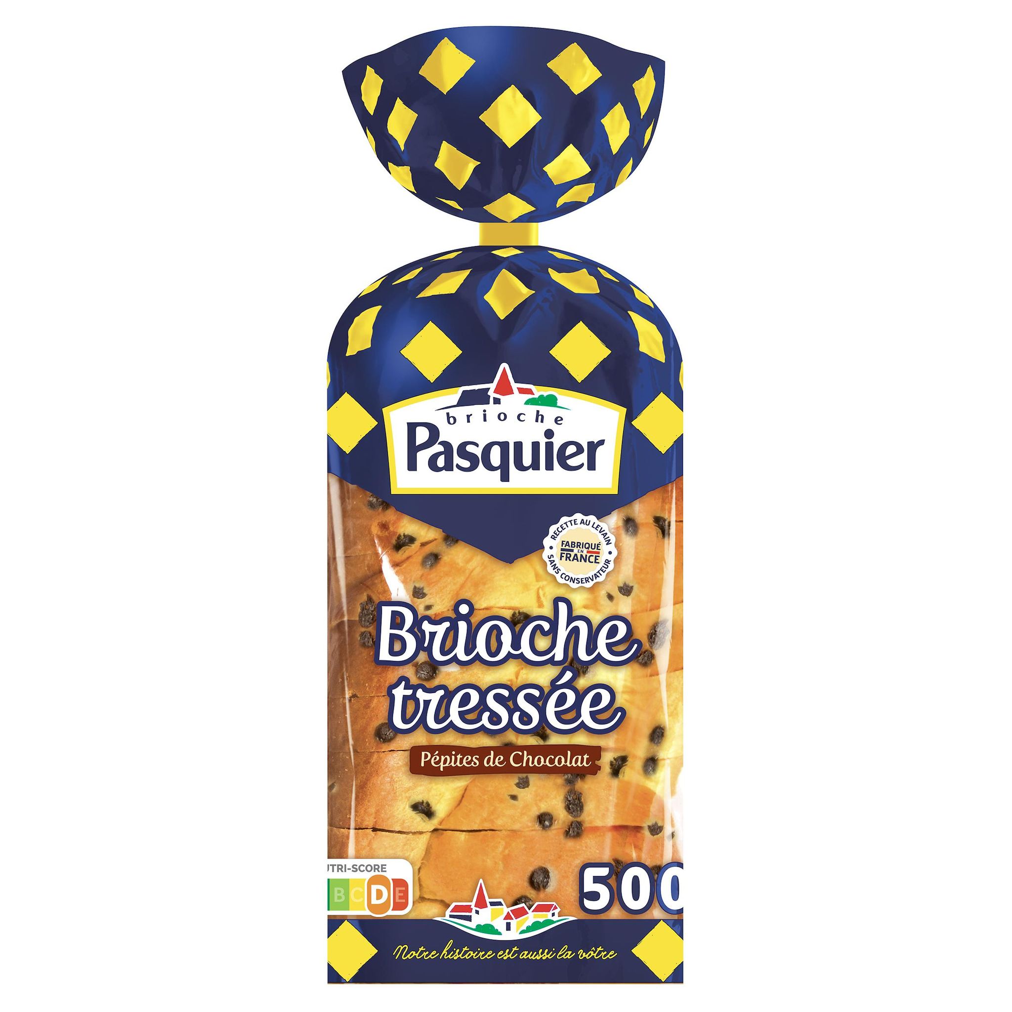 PASQUIER Brioche tressée tranchée aux pépites de chocolat 500g