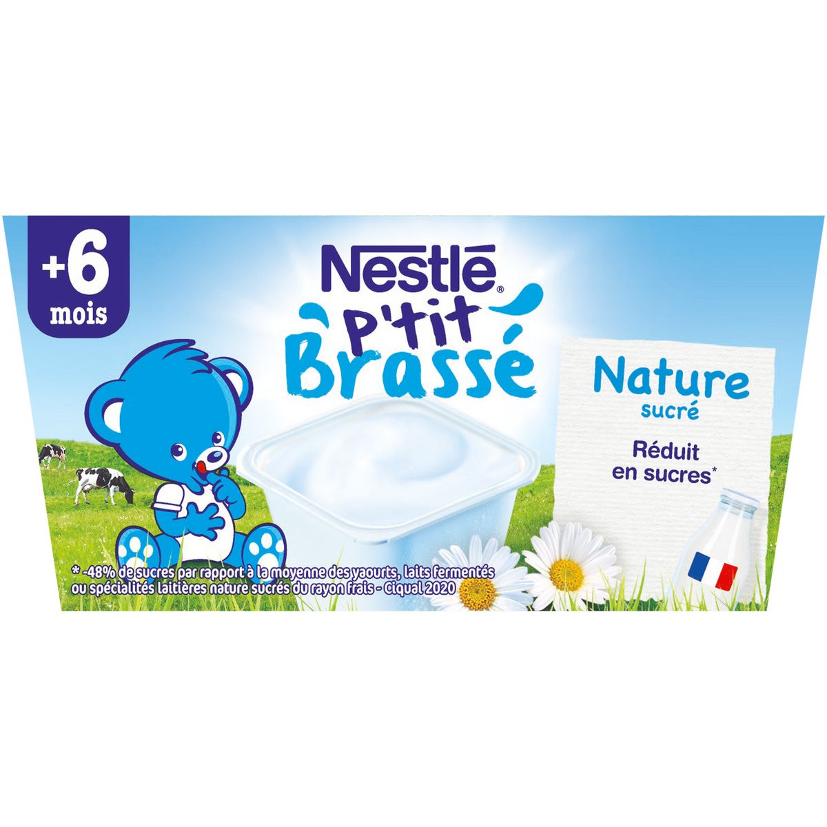 NESTLE P'tit brassé petit pot dessert lacté nature sucré dès 6 mois 4x100g