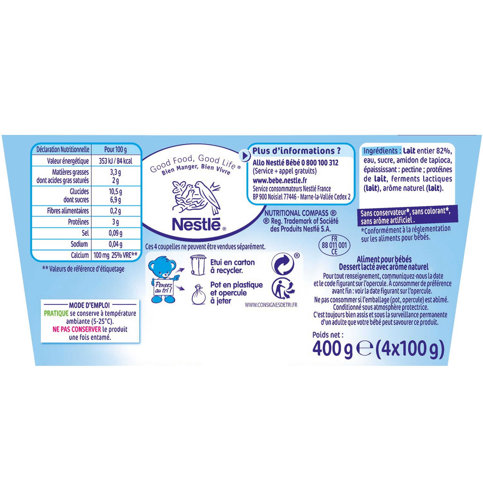 Voir la diapositive 3 : NESTLE P'tit brassé petit pot dessert lacté nature sucré dès 6 mois 4x100g