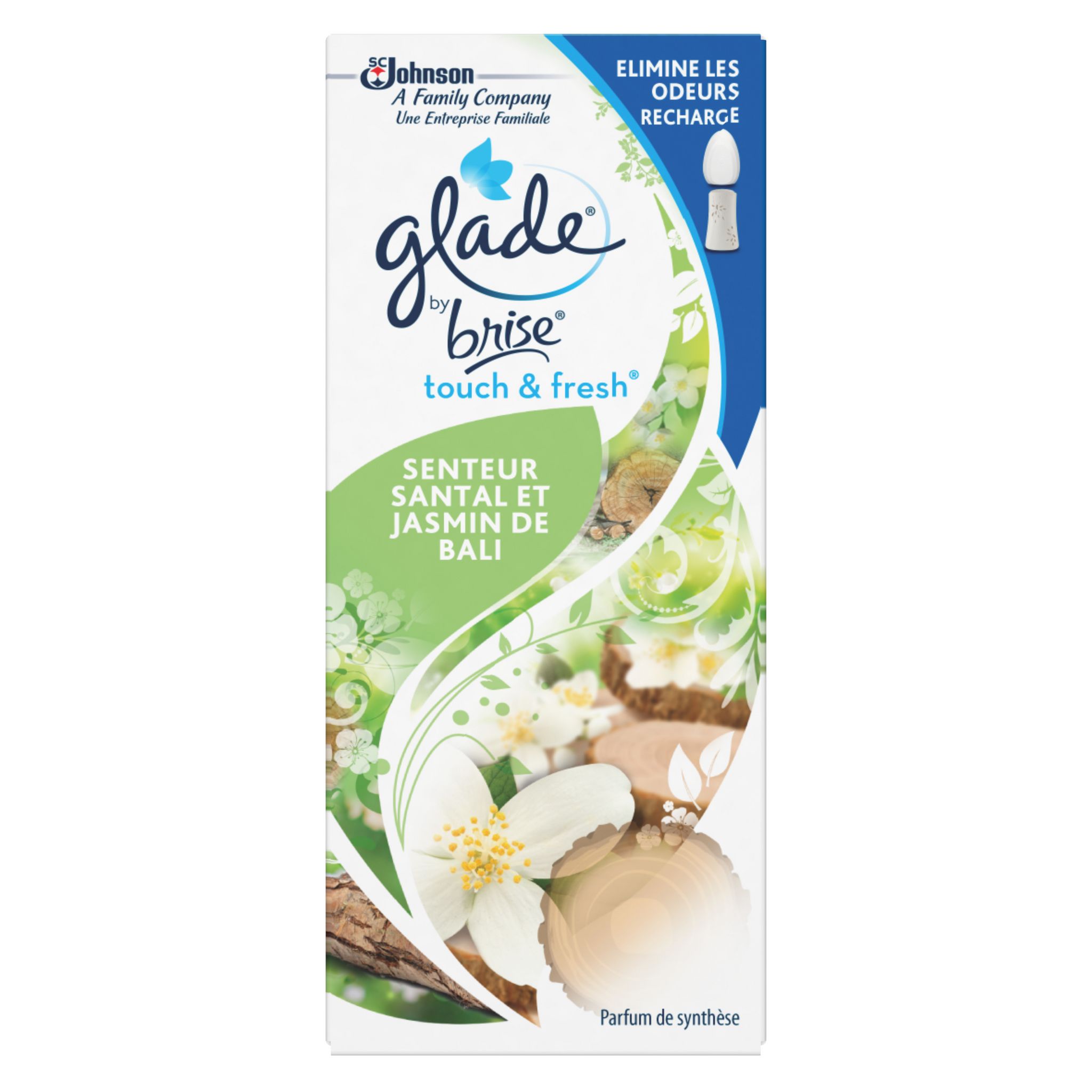Voir la diapositive 3 : GLADE Touch&nbsp;&&nbsp;Fresh recharge pour diffuseur automatique bois de santal et jasmin 10ml