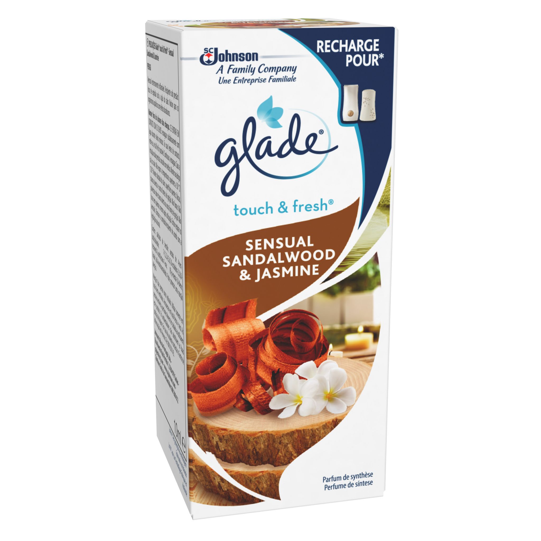 Voir la diapositive 4 : GLADE Touch&nbsp;&&nbsp;Fresh recharge pour diffuseur automatique bois de santal et jasmin 10ml