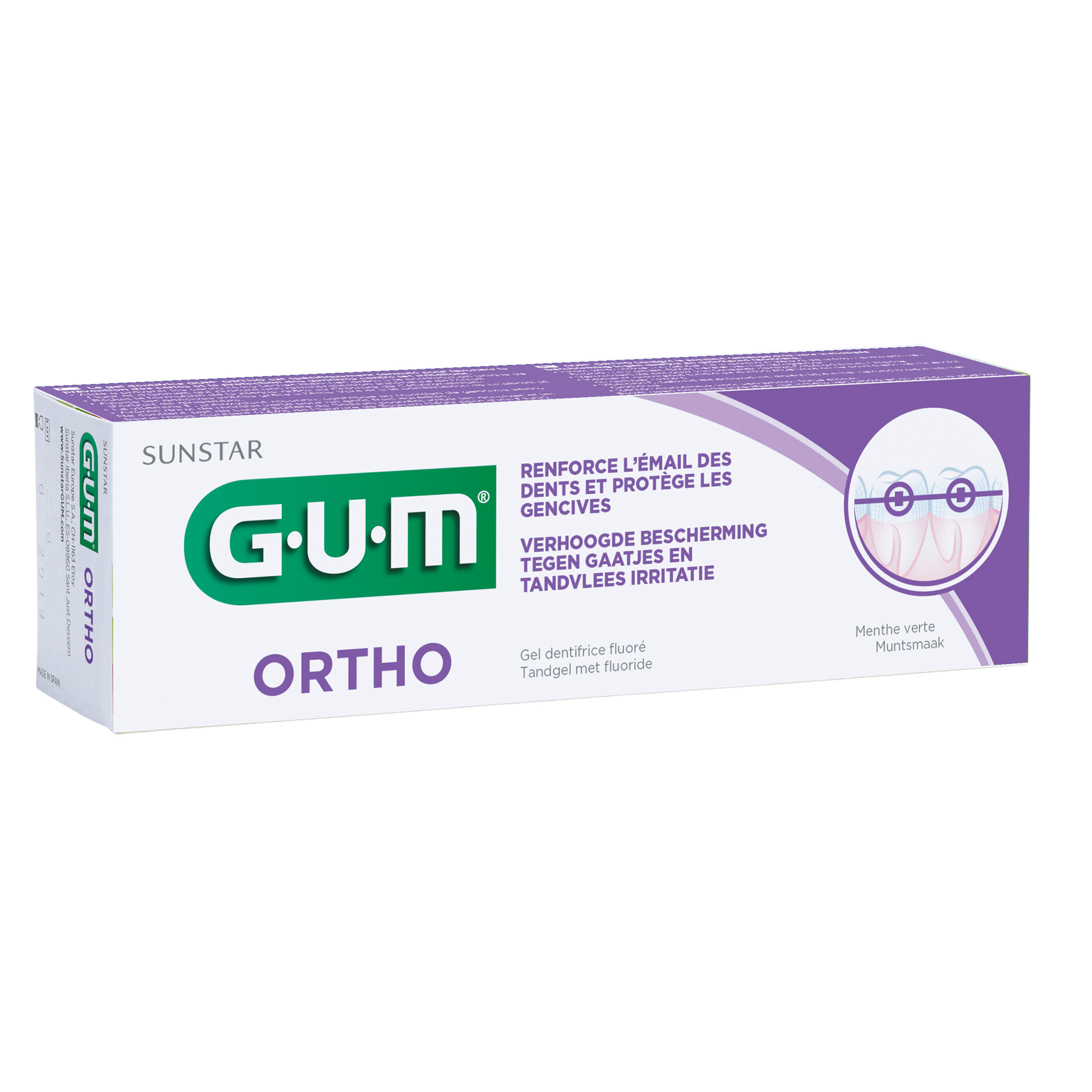 Voir la diapositive 2 : GUM Ortho Gel dentifrice fluoré menthe verte 75ml