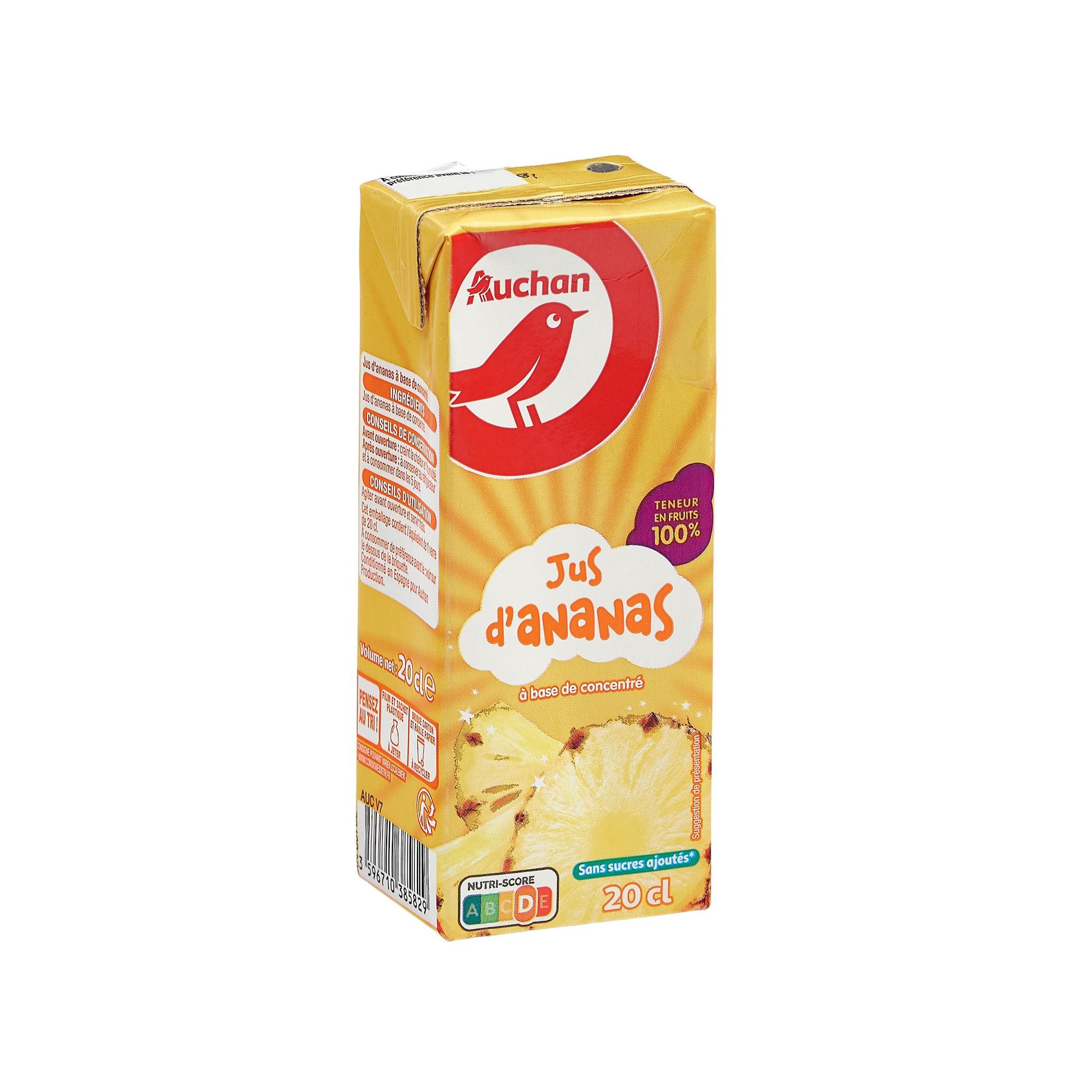 Voir la diapositive 3 : AUCHAN Jus d'ananas en briquette 20cl