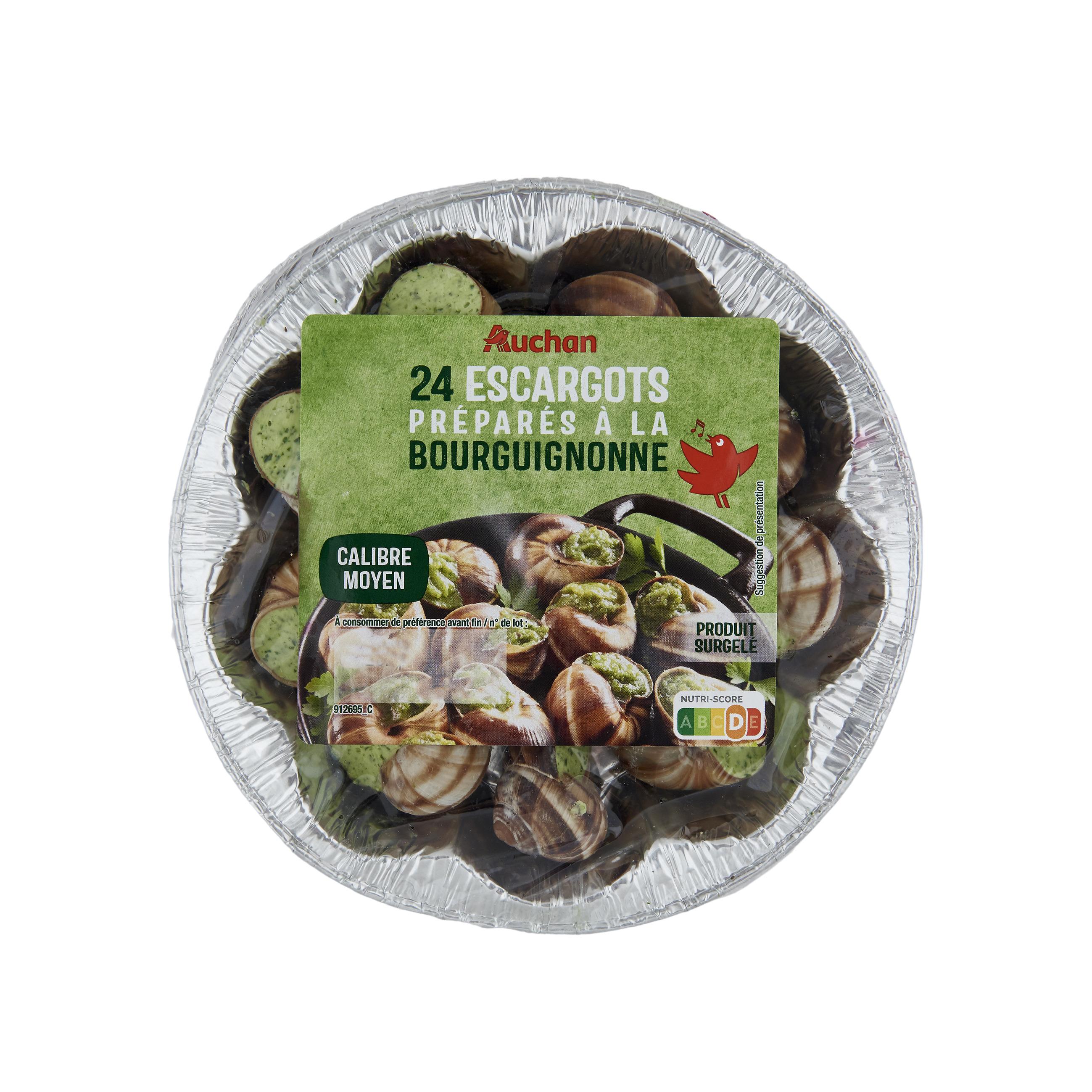 Voir la diapositive 2 : AUCHAN Escargots à la Bourguignonne calibre moyen 24 pièces 134g