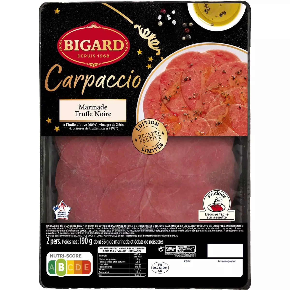 BIGARD Carpaccio marinade truffe noire 2 personnes 190g