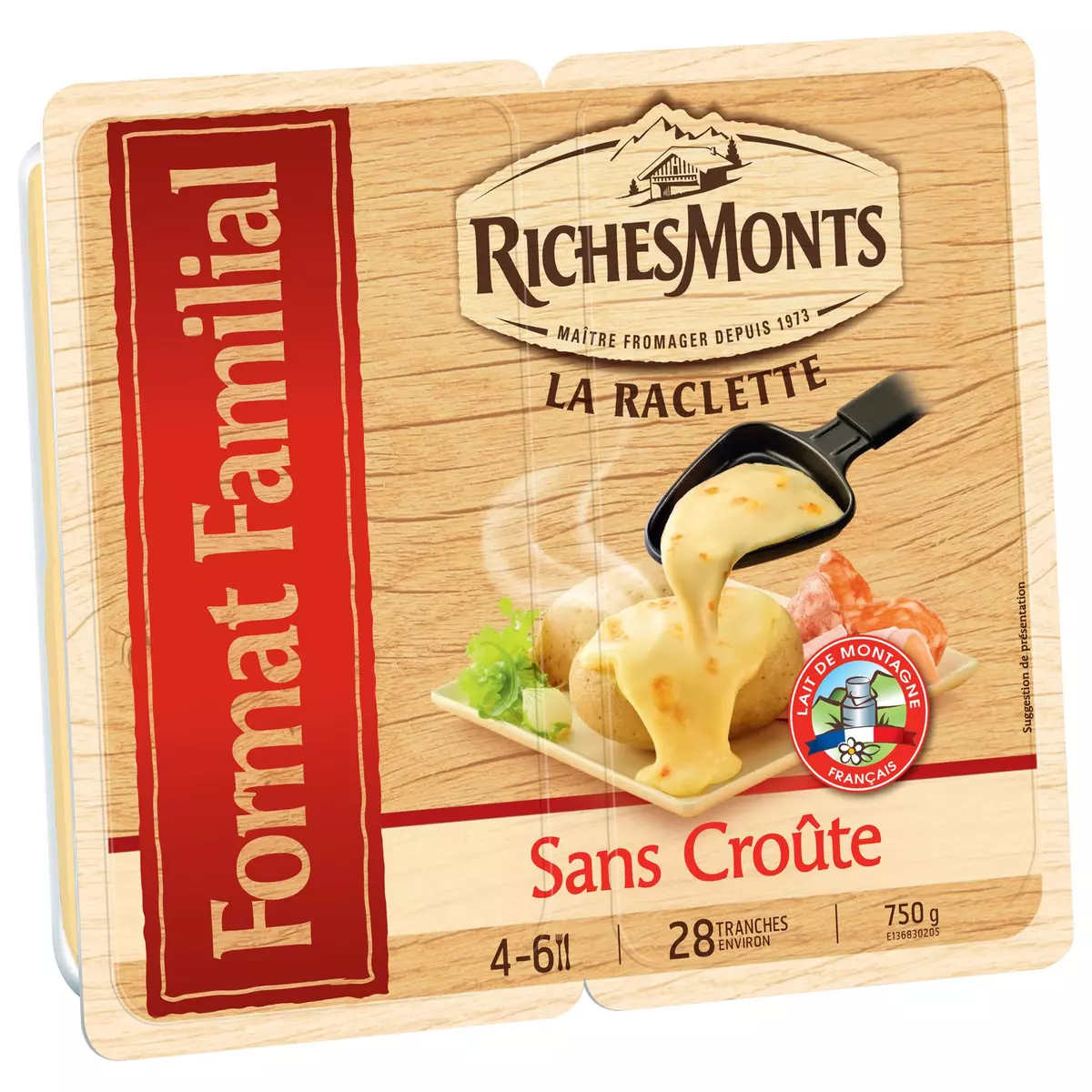 RICHESMONTS Fromage à raclette sans croûte 28 tranches 750g