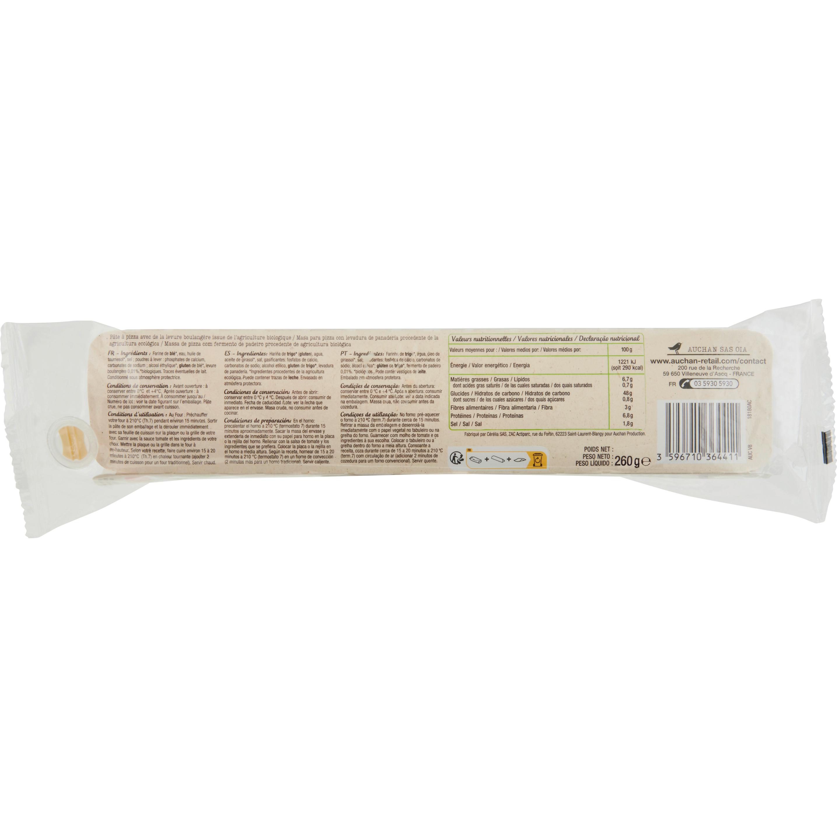 Voir la diapositive 2 : AUCHAN BIO Pâte à pizza 260g
