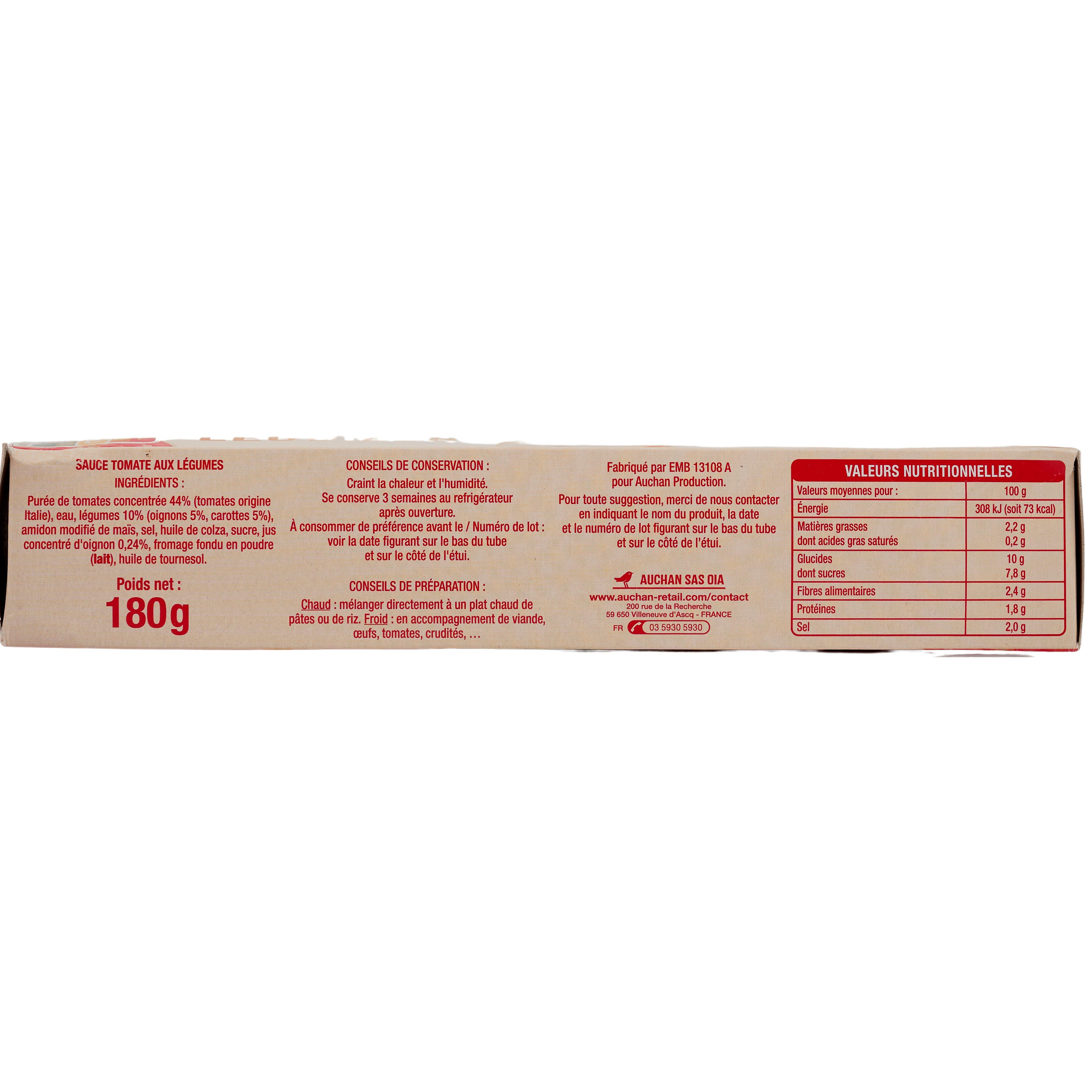 Voir la diapositive 2 : AUCHAN Sauce tomate aux petits légumes en tube 180g