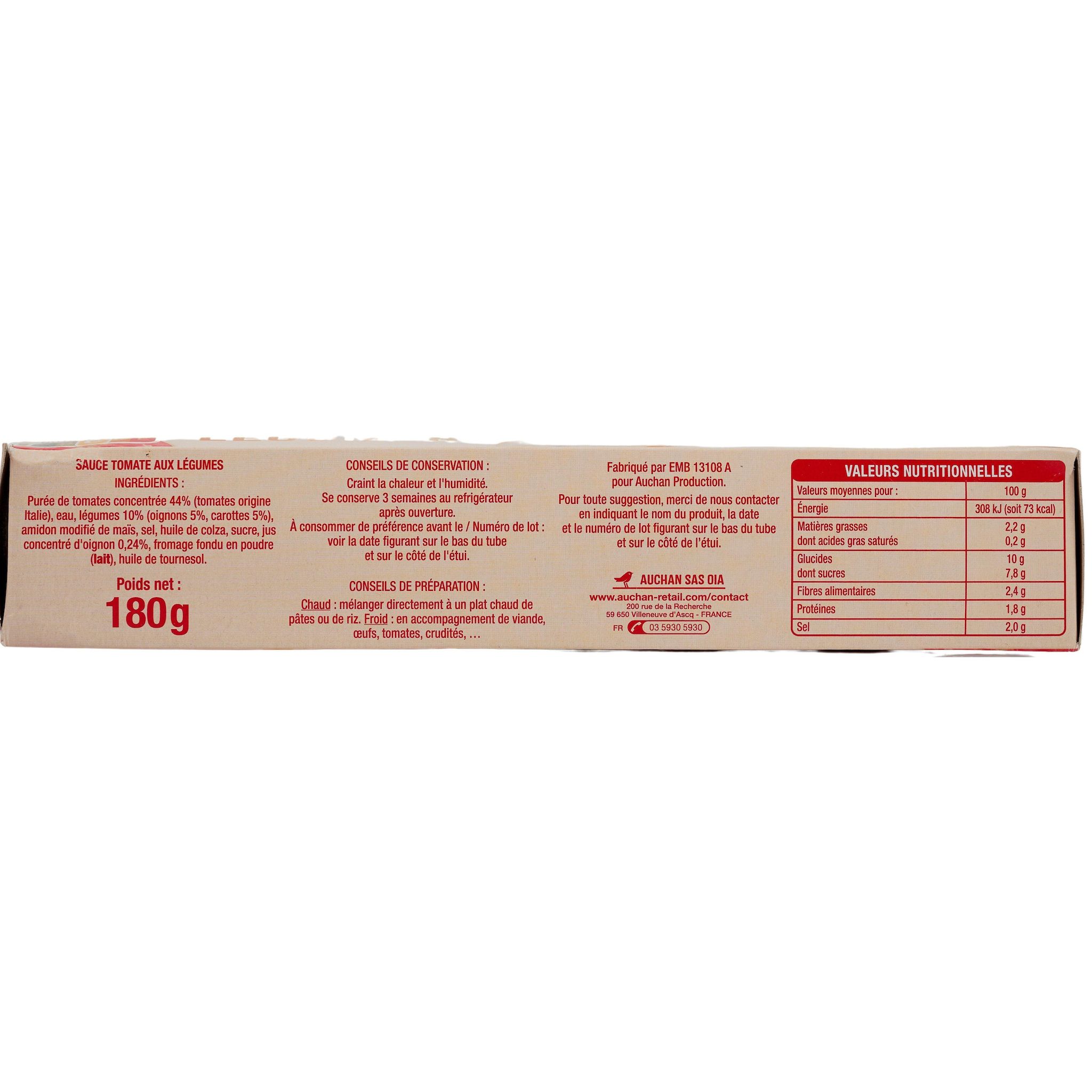 Voir la diapositive 2 : AUCHAN Sauce tomate aux petits légumes en tube 180g