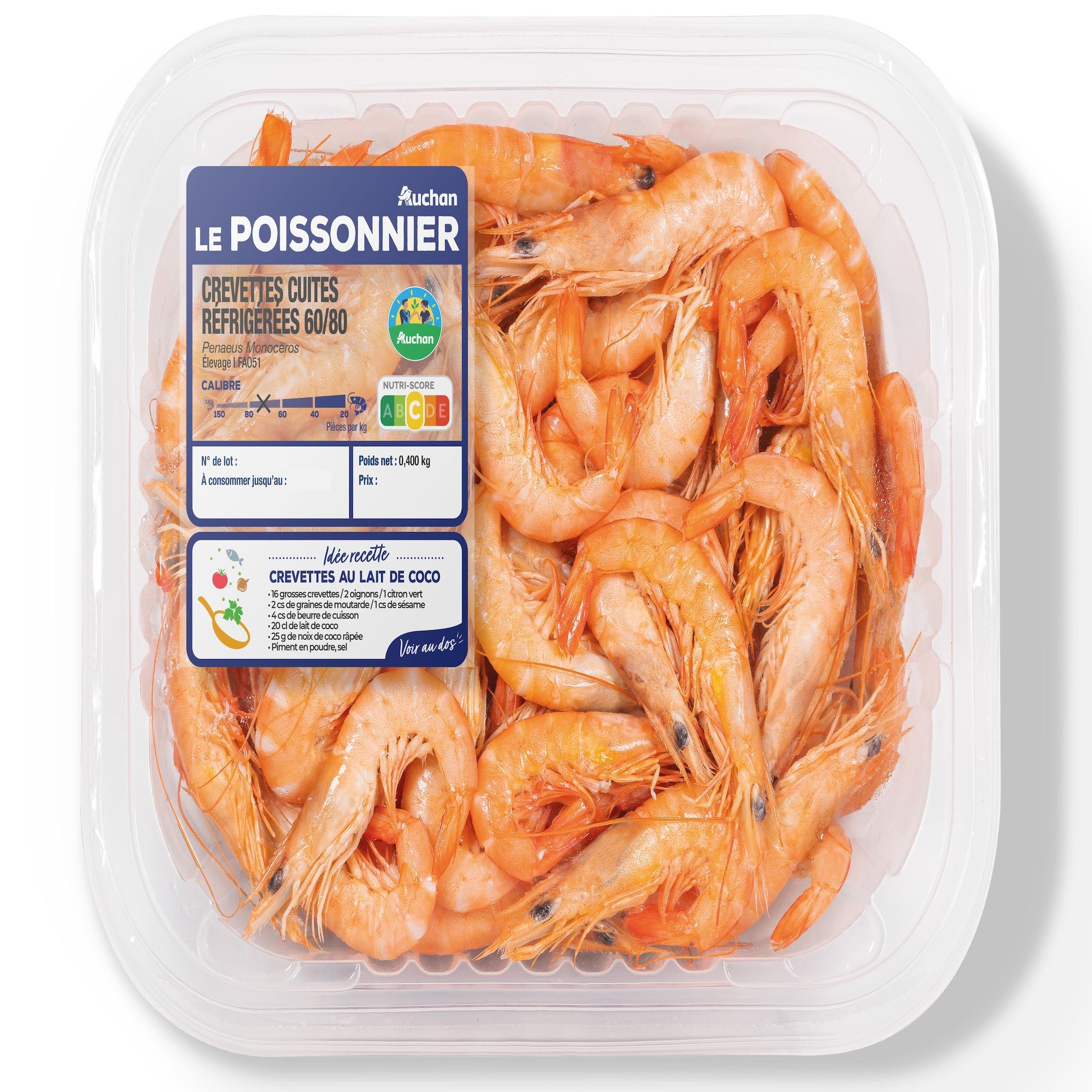 Voir la diapositive 2 : AUCHAN LE POISSONNIER CULTIVONS LE BON Crevettes sauvages 400g