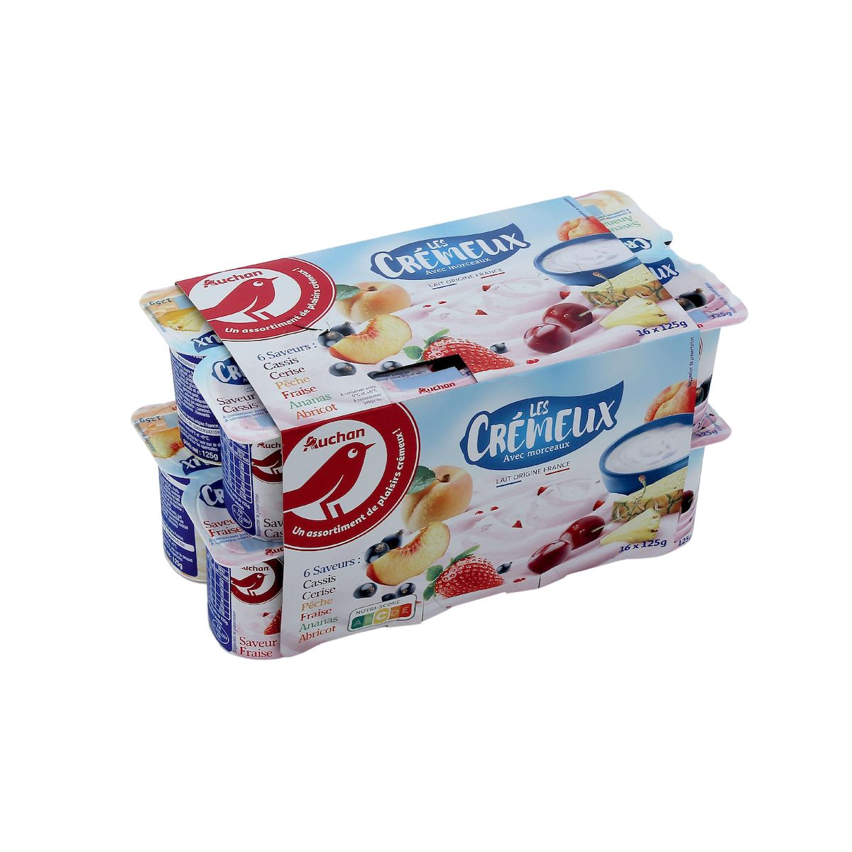 AUCHAN Yaourt aux fruits avec morceaux - Recette crémeuse 16x125g