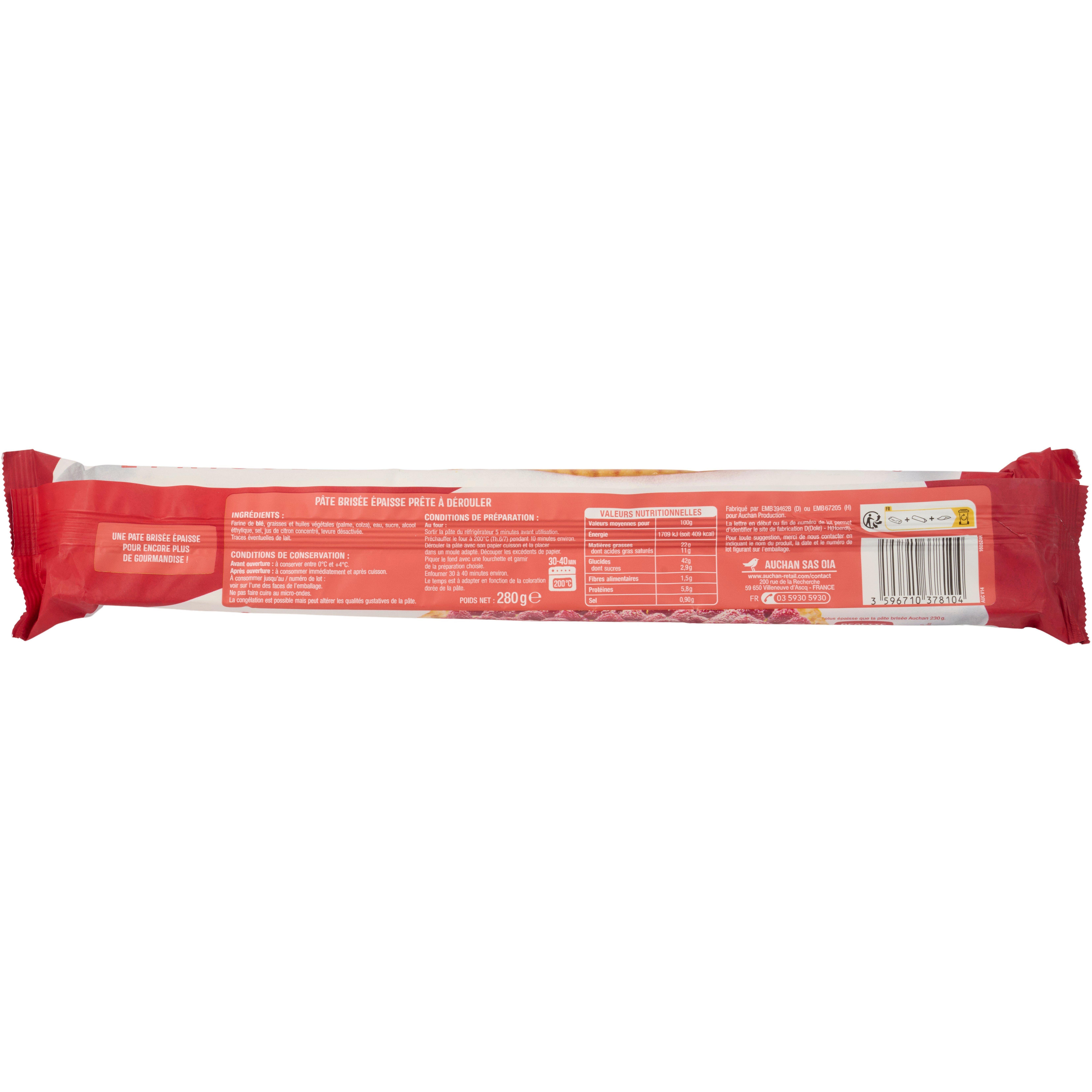 Voir la diapositive 3 : AUCHAN Pâte brisée épaisse 280g