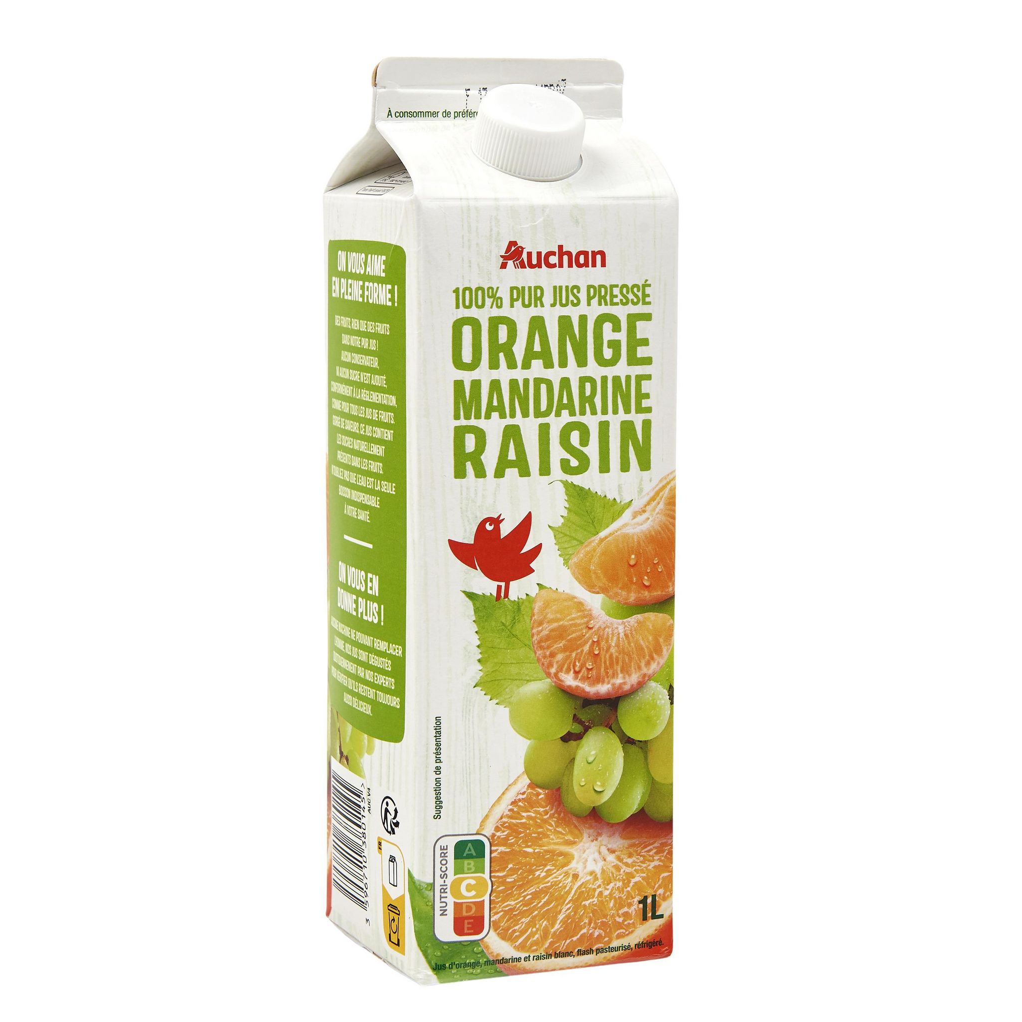 Voir la diapositive 2 : AUCHAN Pur jus d'orange mandarine et raisin 1L