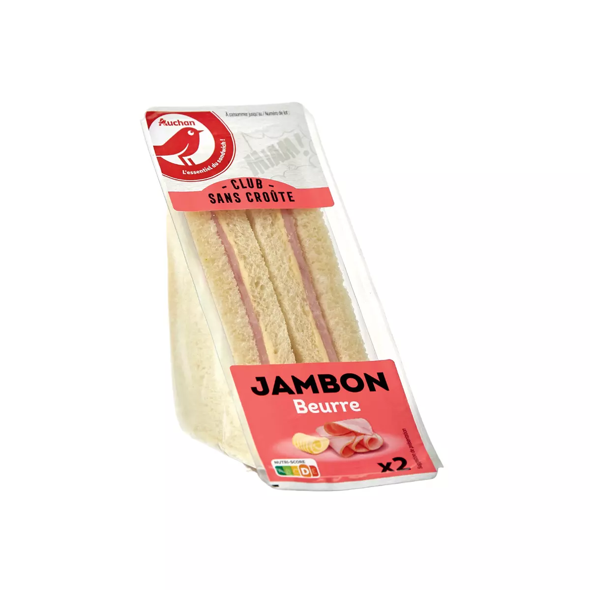 AUCHAN Sandwich jambon beurre sans croûte 125g