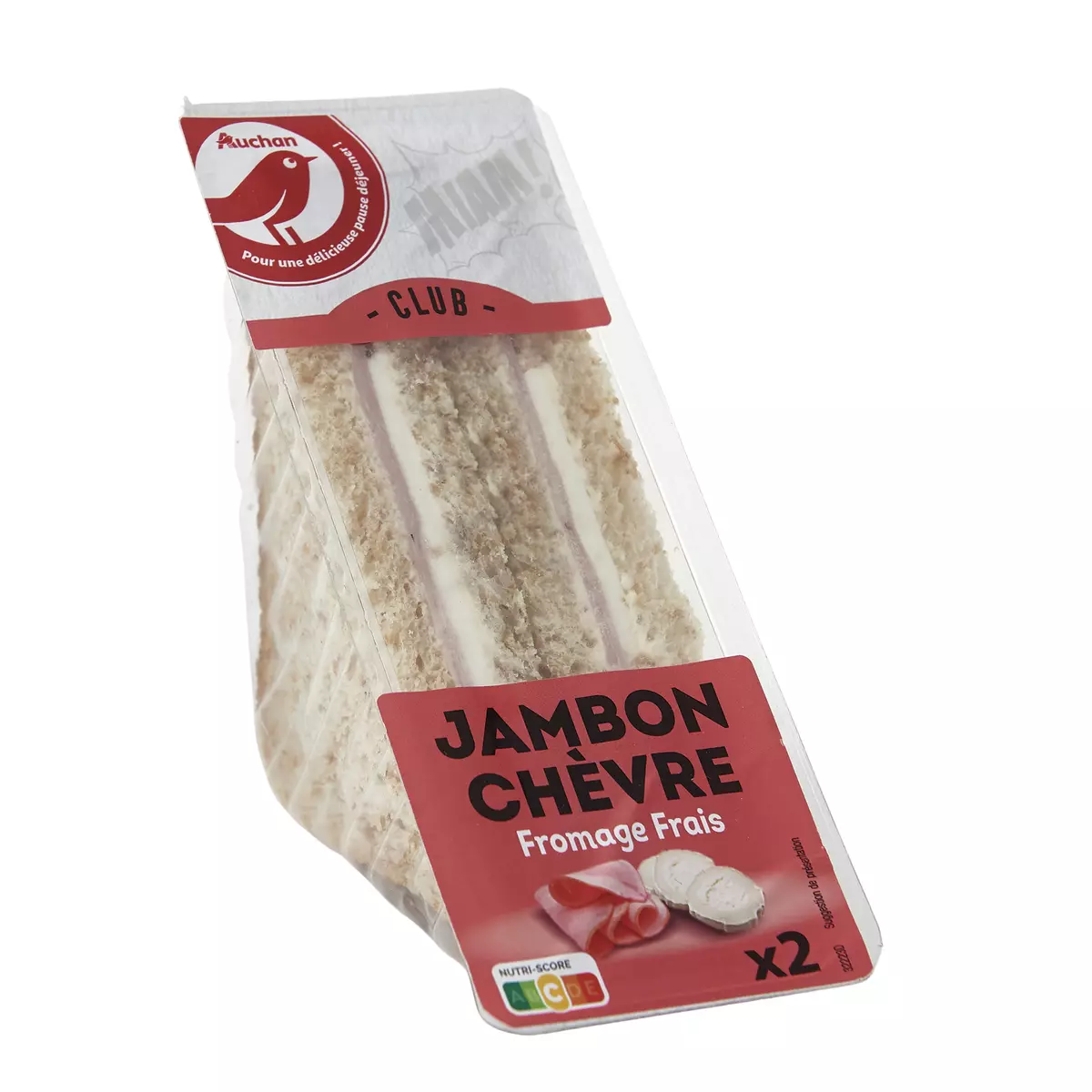 AUCHAN Sandwich club jambon chèvre fromage frais 2 pièces 145g