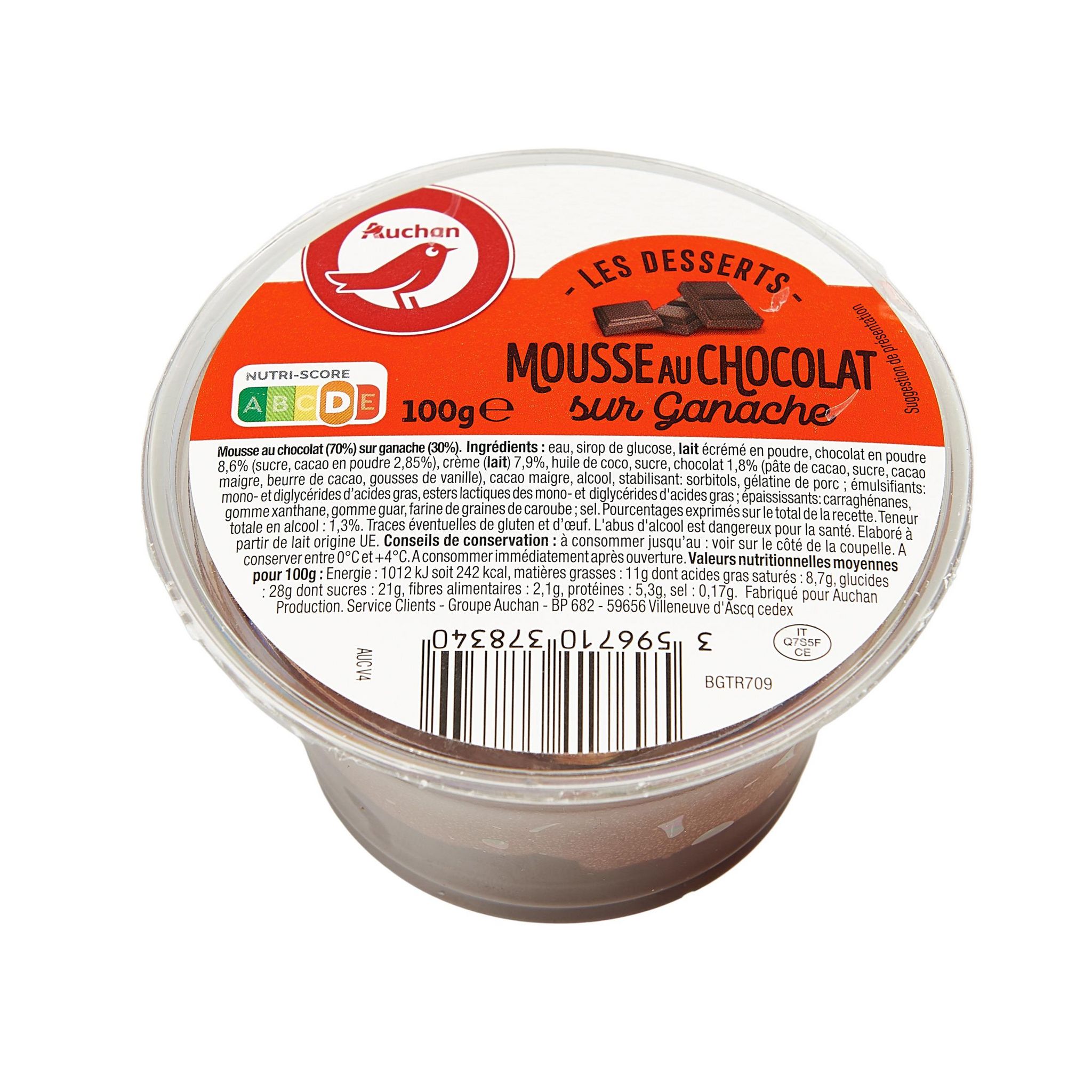 Voir la diapositive 2 : AUCHAN Mousse au chocolat sur ganache 100g