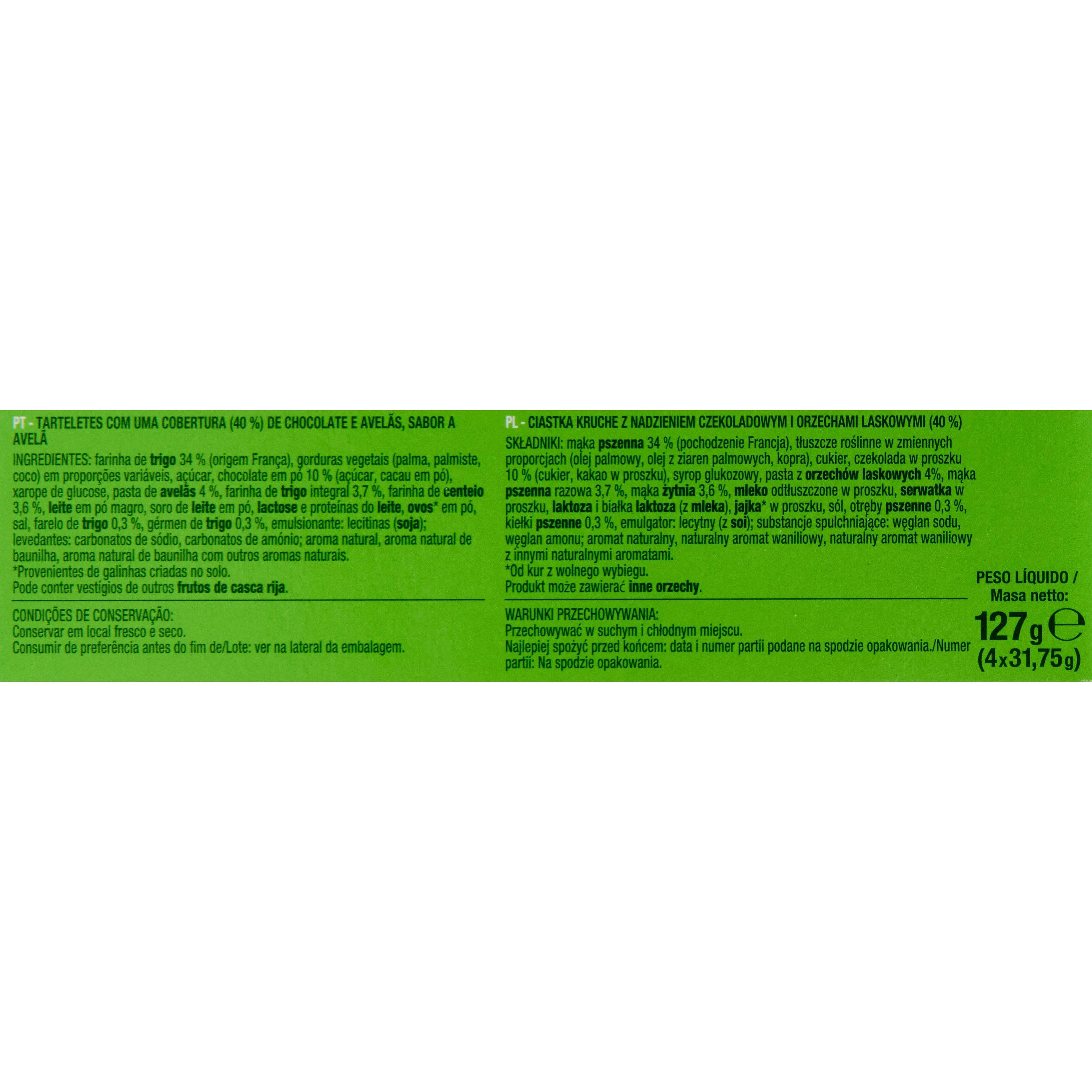 Voir la diapositive 2 : AUCHAN Tartelettes nappées chocolat noisette sachets fraîcheur 4x2 biscuits 127g