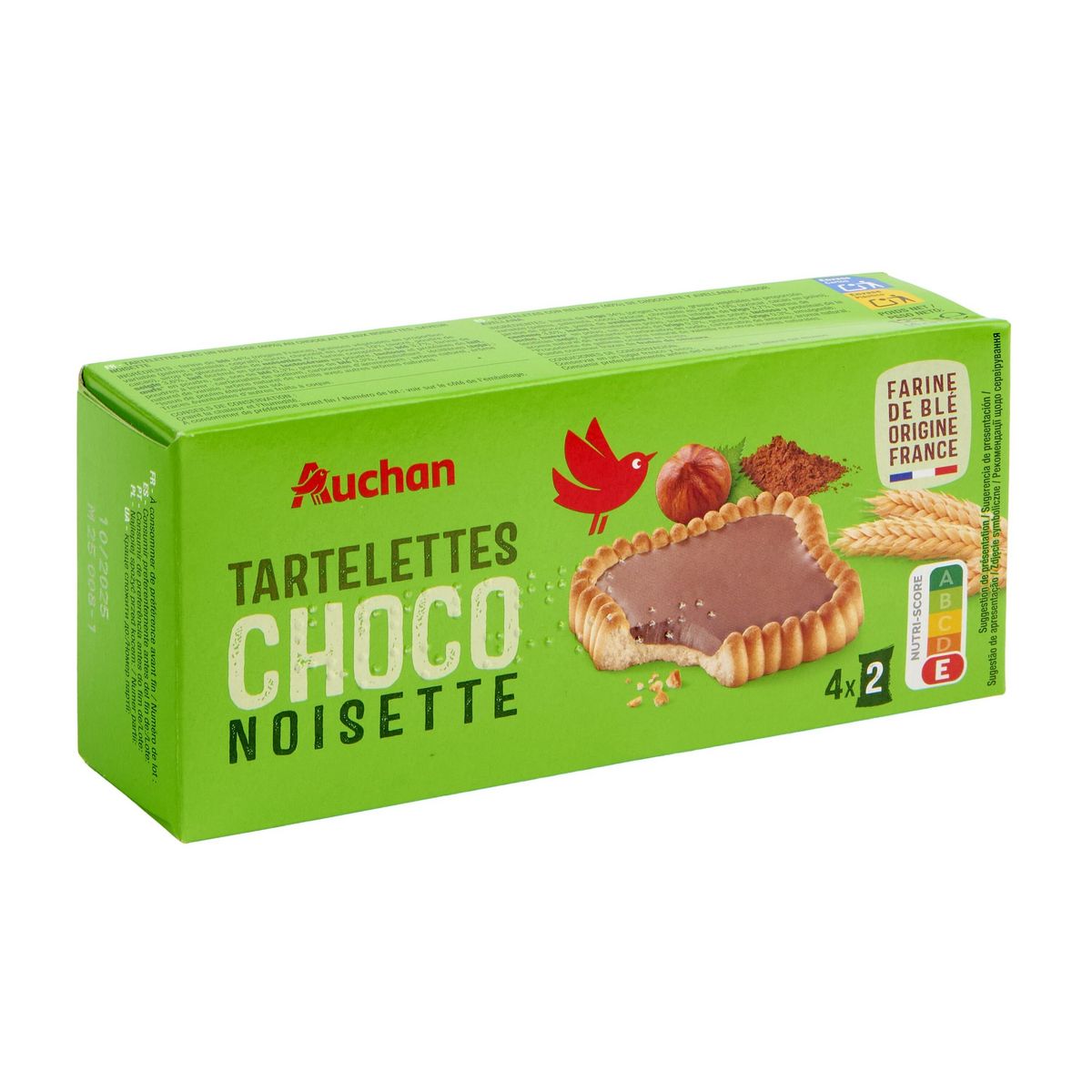 AUCHAN Tartelettes nappées chocolat noisette sachets fraîcheur 4x2 biscuits 127g