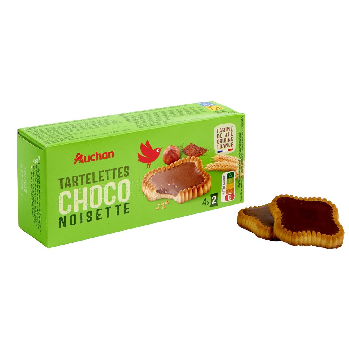 AUCHAN Tartelettes nappées chocolat noisette sachets fraîcheur 4x2 biscuits 127g