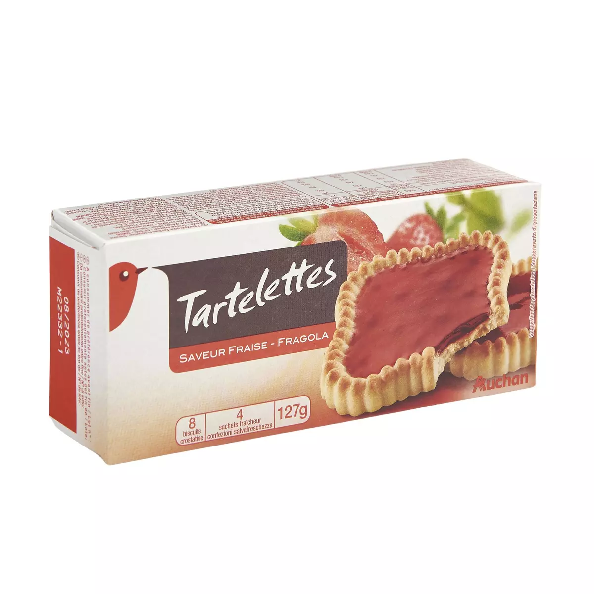 AUCHAN Tartelettes carrées fraise sachets fraîcheur 4x2 biscuits 127g